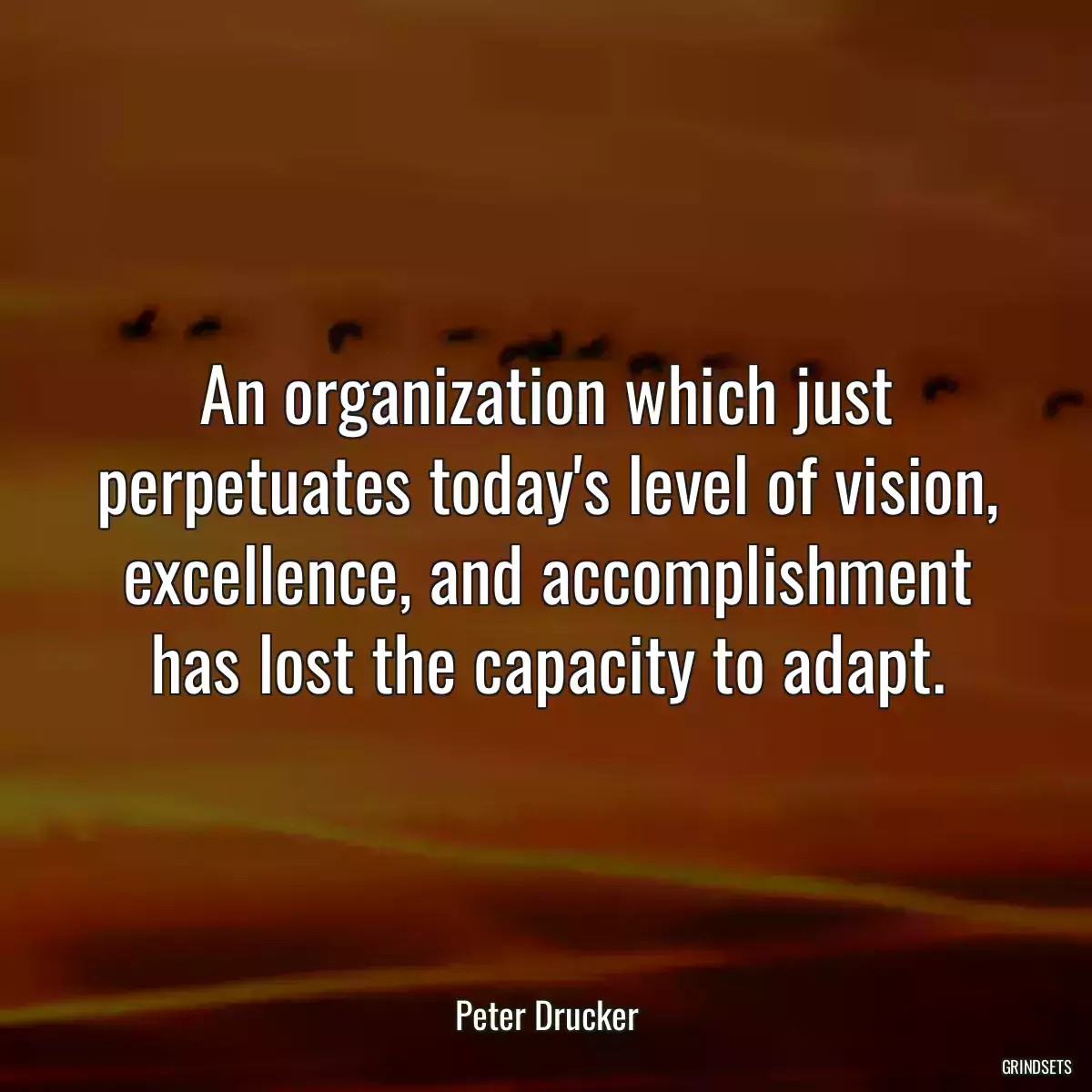 An organization which just perpetuates today\'s level of vision, excellence, and accomplishment has lost the capacity to adapt.