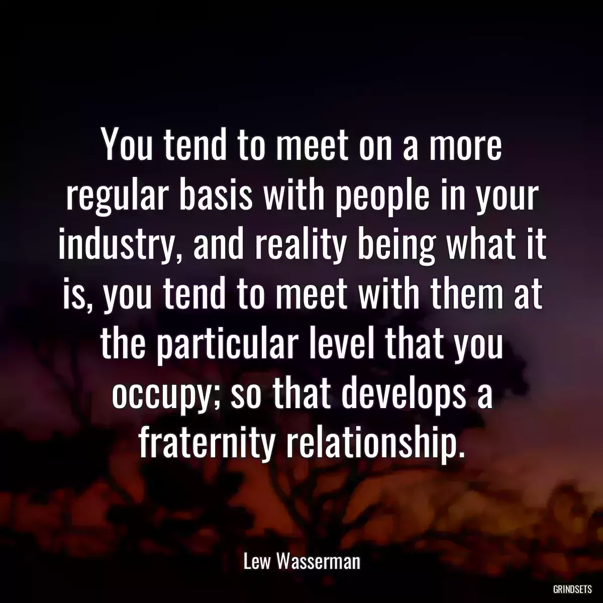 You tend to meet on a more regular basis with people in your industry, and reality being what it is, you tend to meet with them at the particular level that you occupy; so that develops a fraternity relationship.