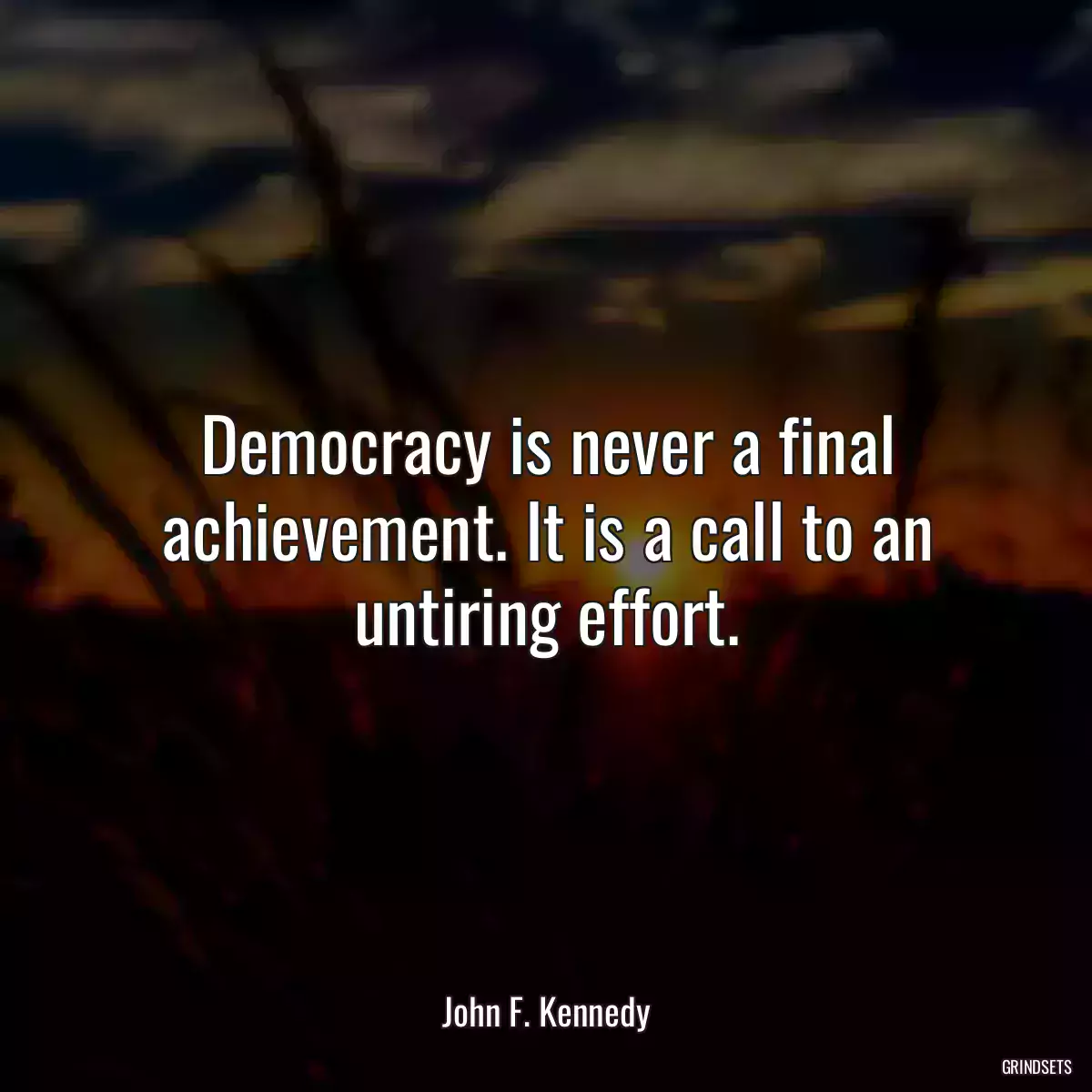 Democracy is never a final achievement. It is a call to an untiring effort.