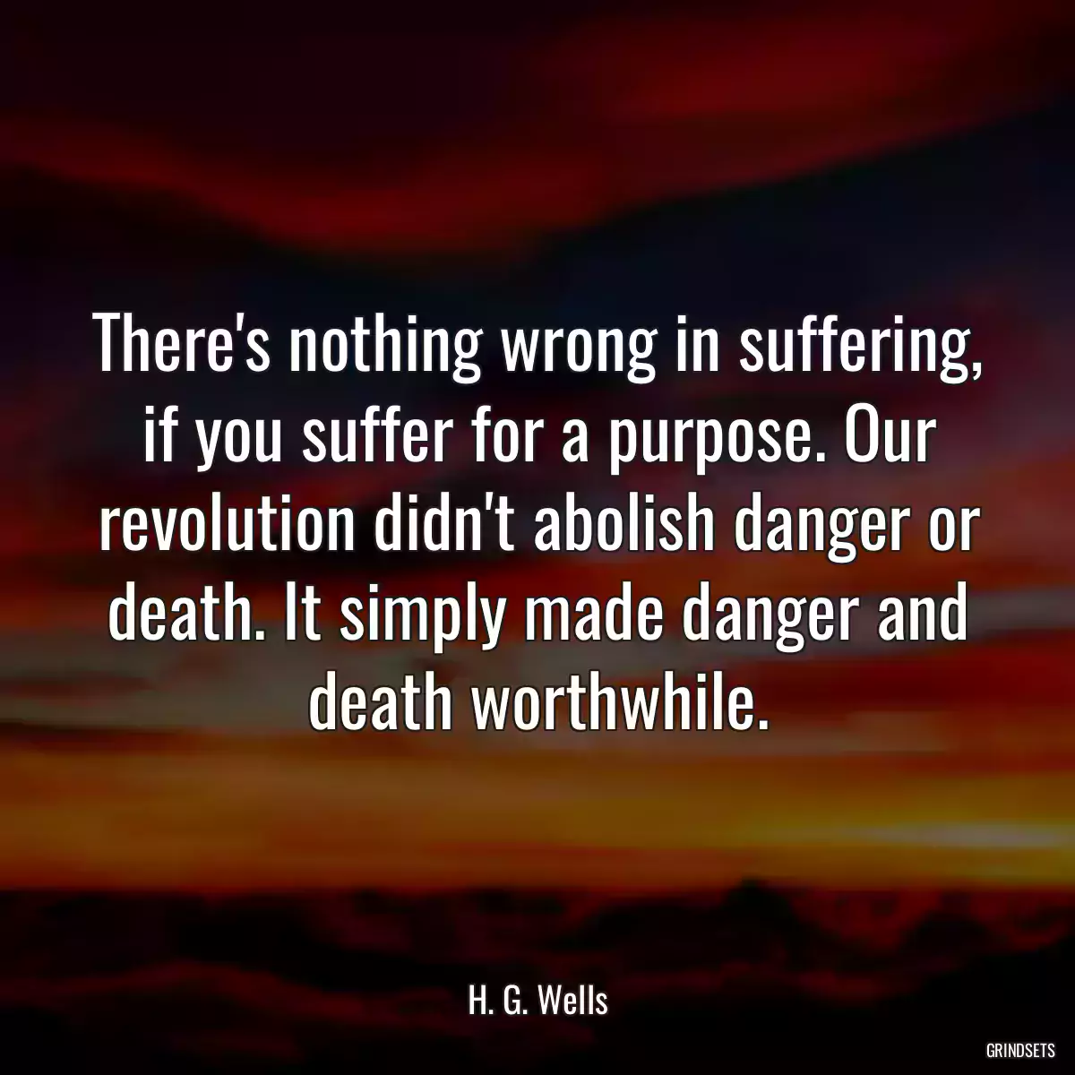 There\'s nothing wrong in suffering, if you suffer for a purpose. Our revolution didn\'t abolish danger or death. It simply made danger and death worthwhile.