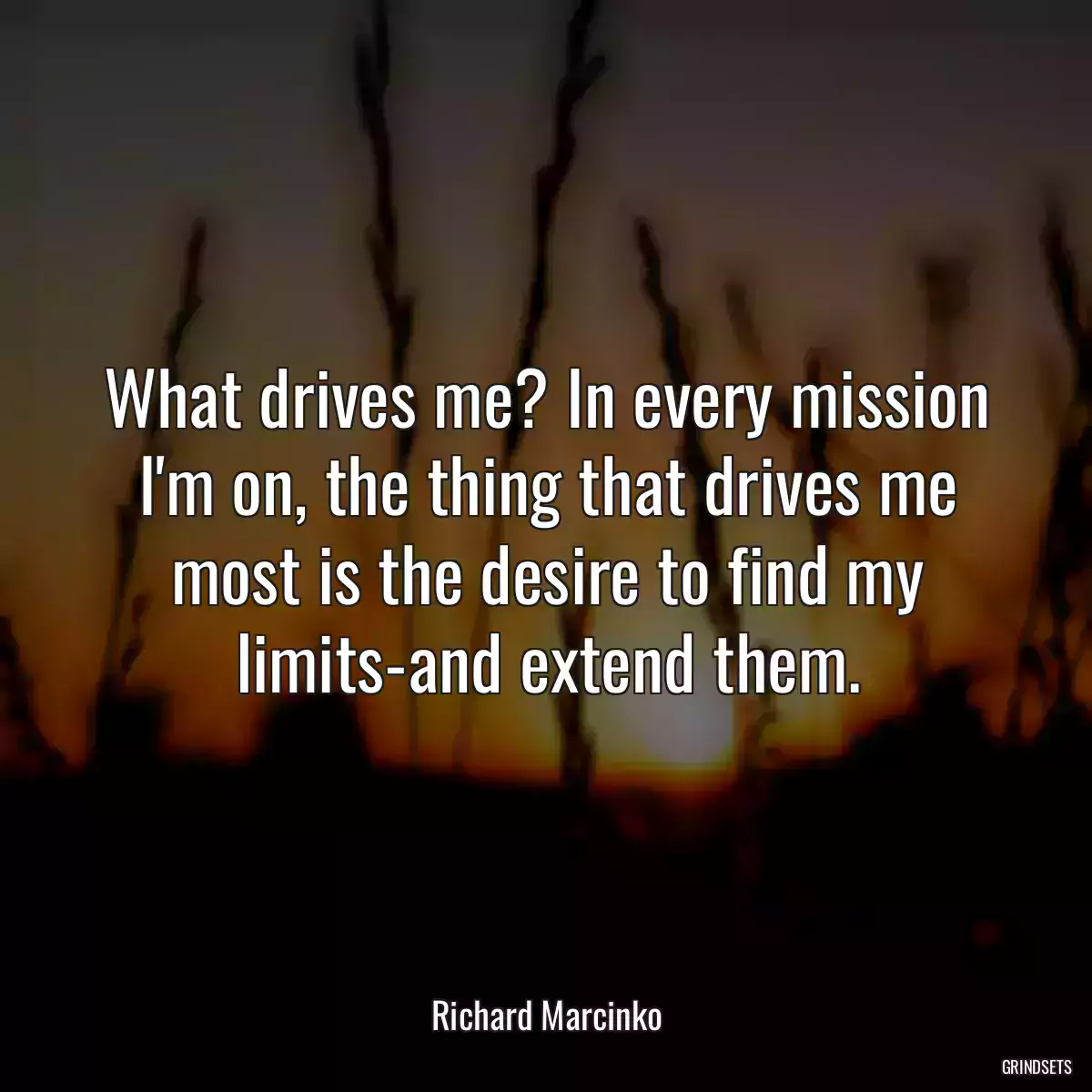 What drives me? In every mission I\'m on, the thing that drives me most is the desire to find my limits-and extend them.