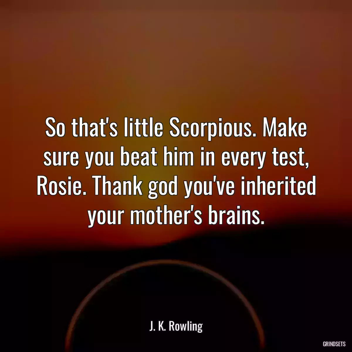 So that\'s little Scorpious. Make sure you beat him in every test, Rosie. Thank god you\'ve inherited your mother\'s brains.