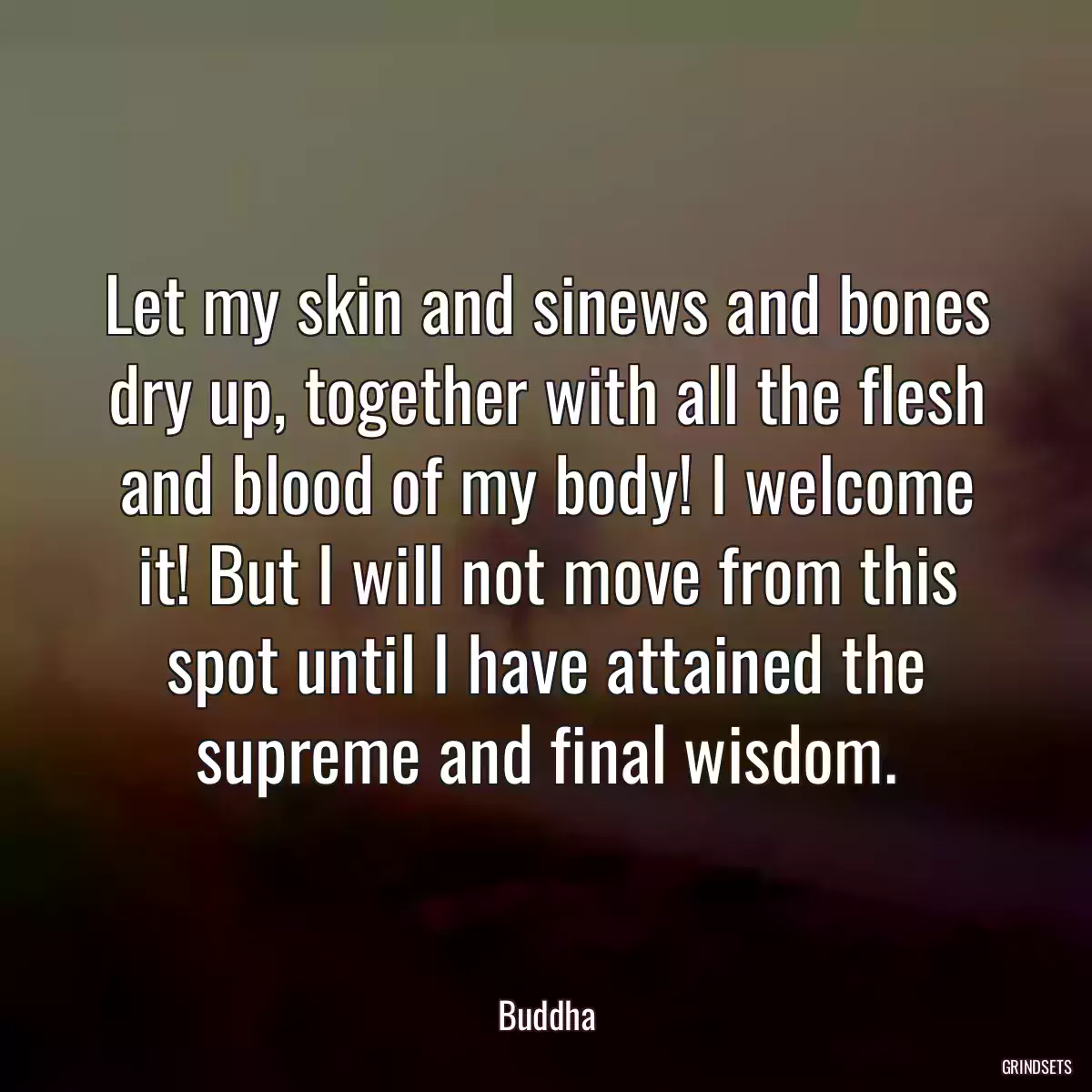 Let my skin and sinews and bones dry up, together with all the flesh and blood of my body! I welcome it! But I will not move from this spot until I have attained the supreme and final wisdom.