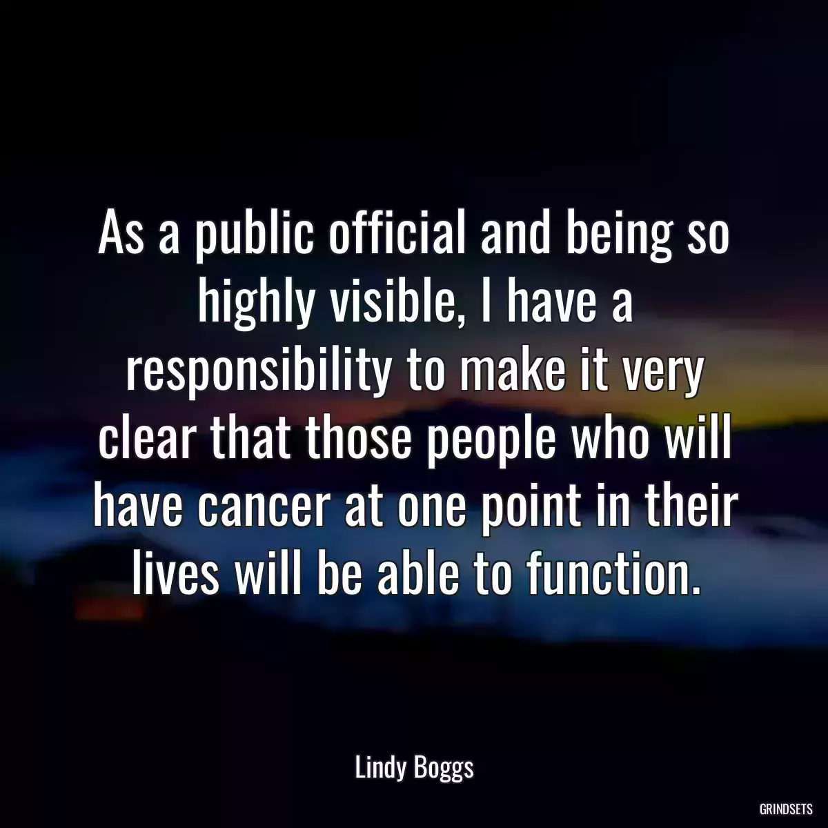 As a public official and being so highly visible, I have a responsibility to make it very clear that those people who will have cancer at one point in their lives will be able to function.