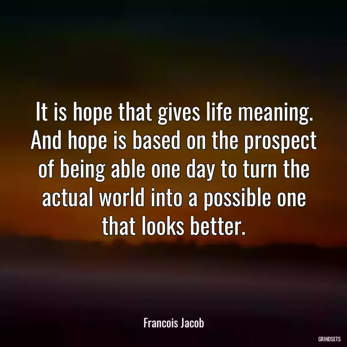 It is hope that gives life meaning. And hope is based on the prospect of being able one day to turn the actual world into a possible one that looks better.