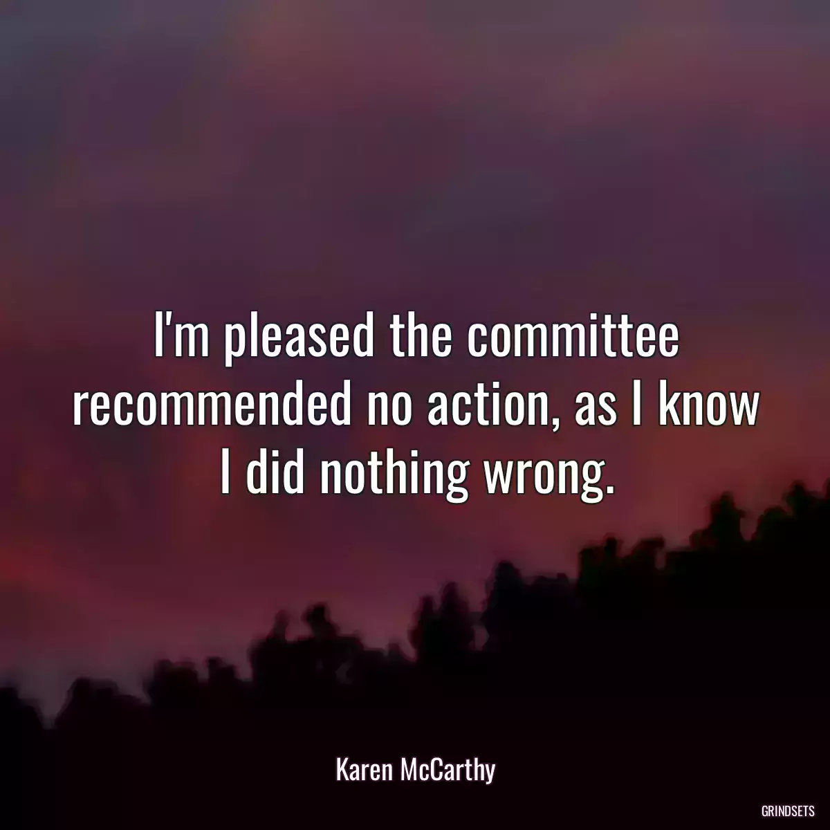 I\'m pleased the committee recommended no action, as I know I did nothing wrong.