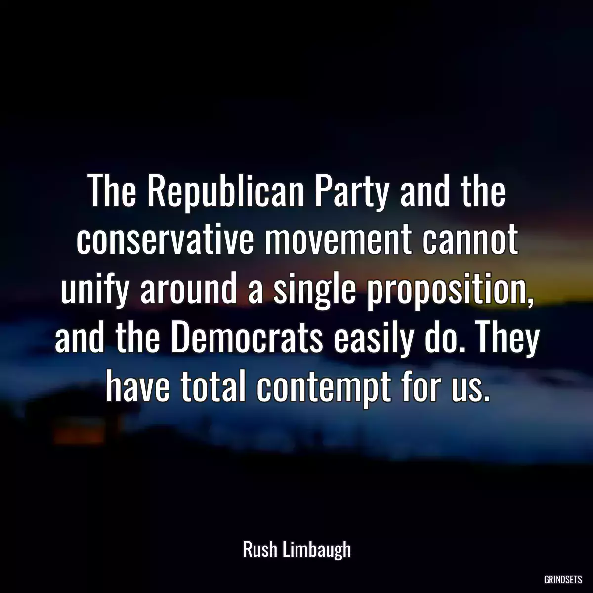 The Republican Party and the conservative movement cannot unify around a single proposition, and the Democrats easily do. They have total contempt for us.