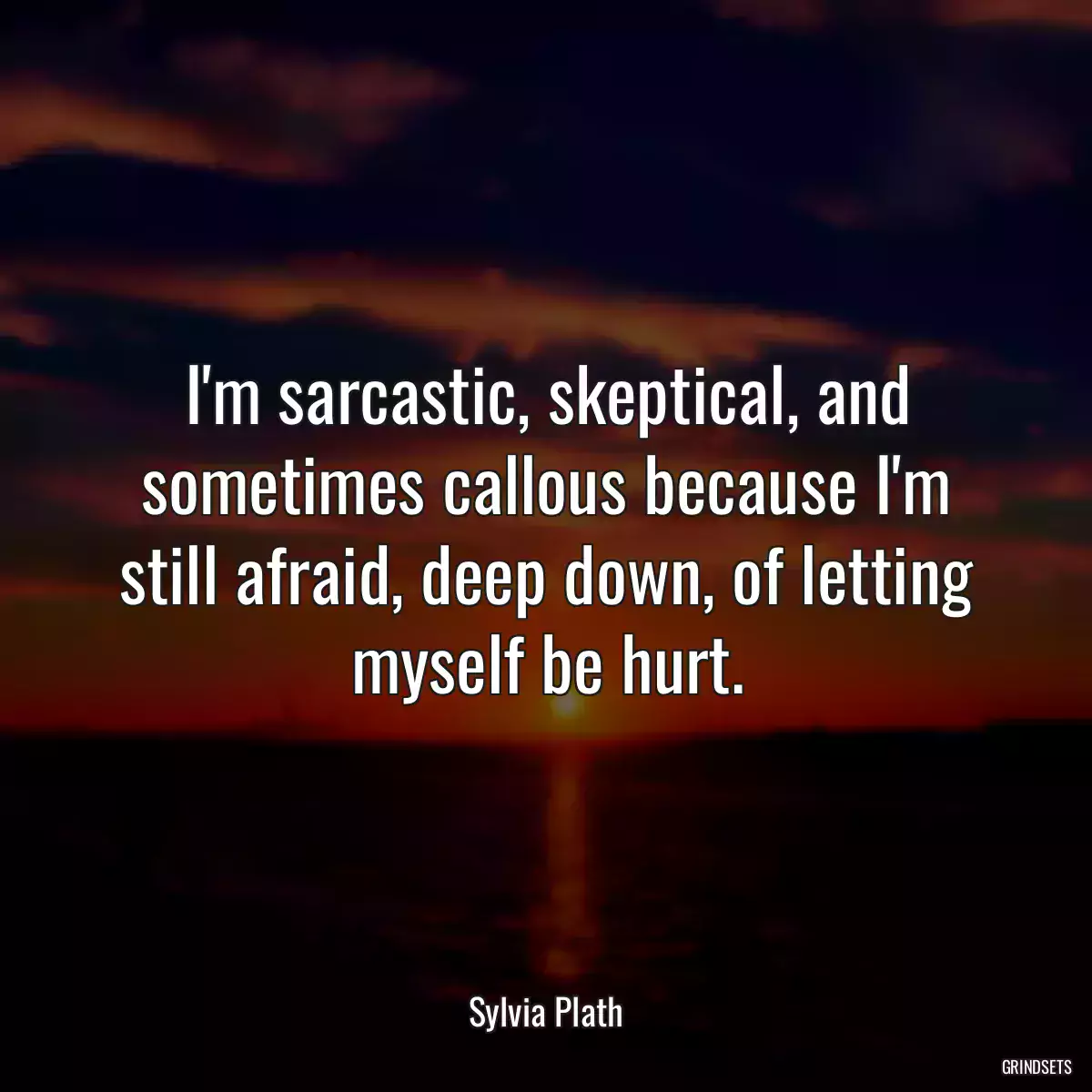 I\'m sarcastic, skeptical, and sometimes callous because I\'m still afraid, deep down, of letting myself be hurt.