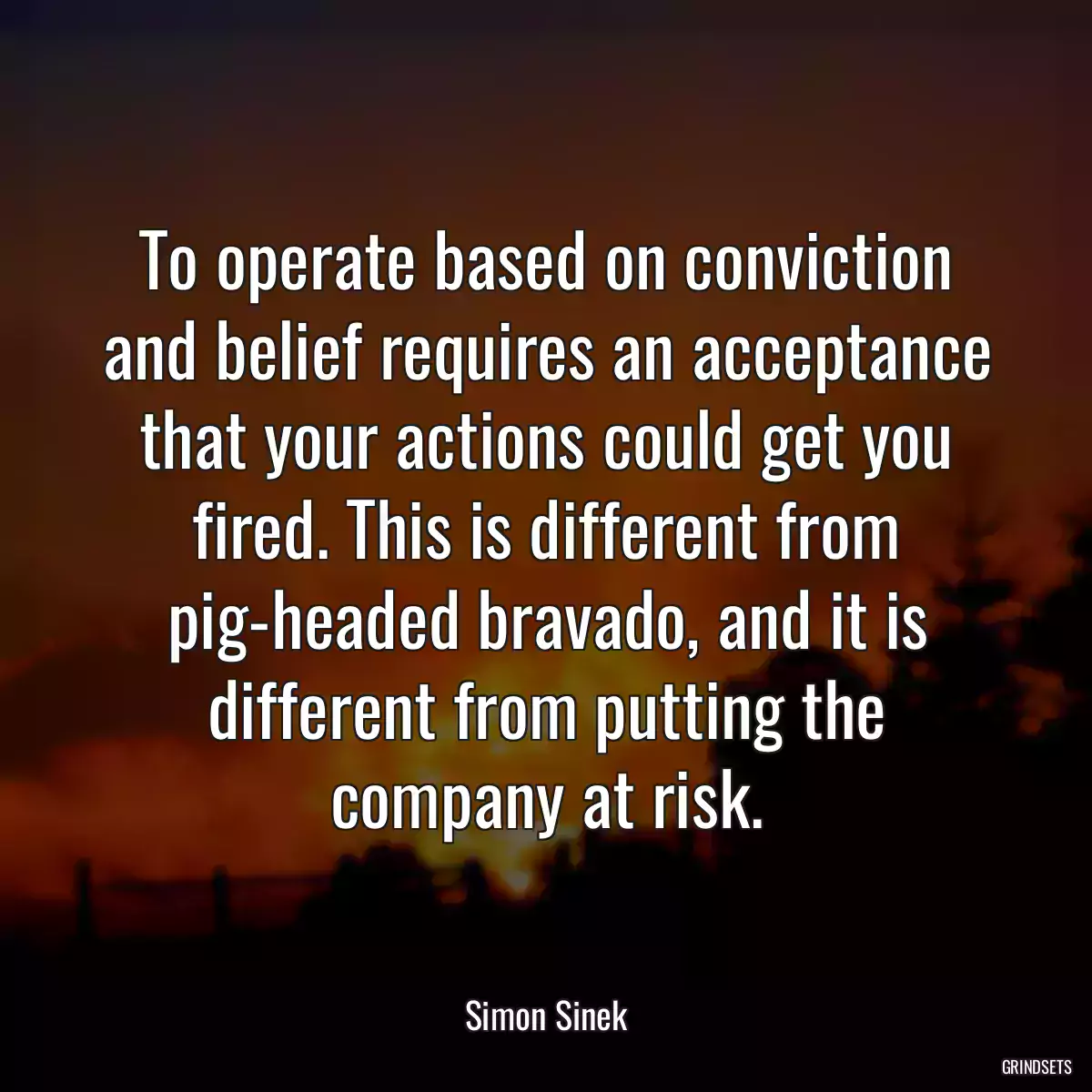 To operate based on conviction and belief requires an acceptance that your actions could get you fired. This is different from pig-headed bravado, and it is different from putting the company at risk.