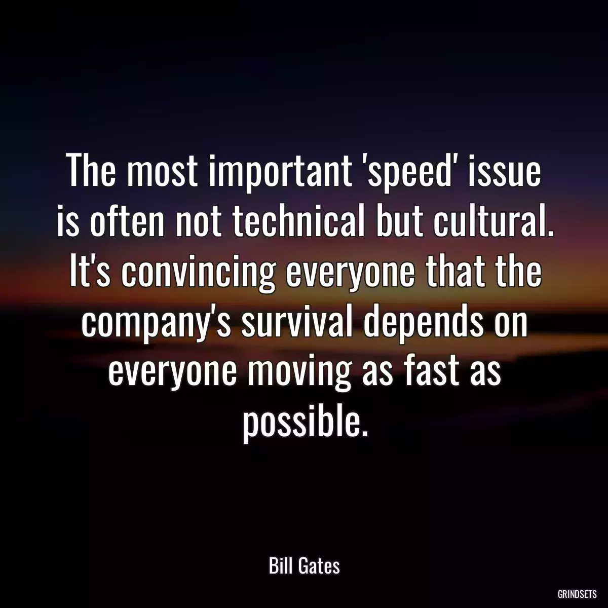 The most important \'speed\' issue is often not technical but cultural. It\'s convincing everyone that the company\'s survival depends on everyone moving as fast as possible.