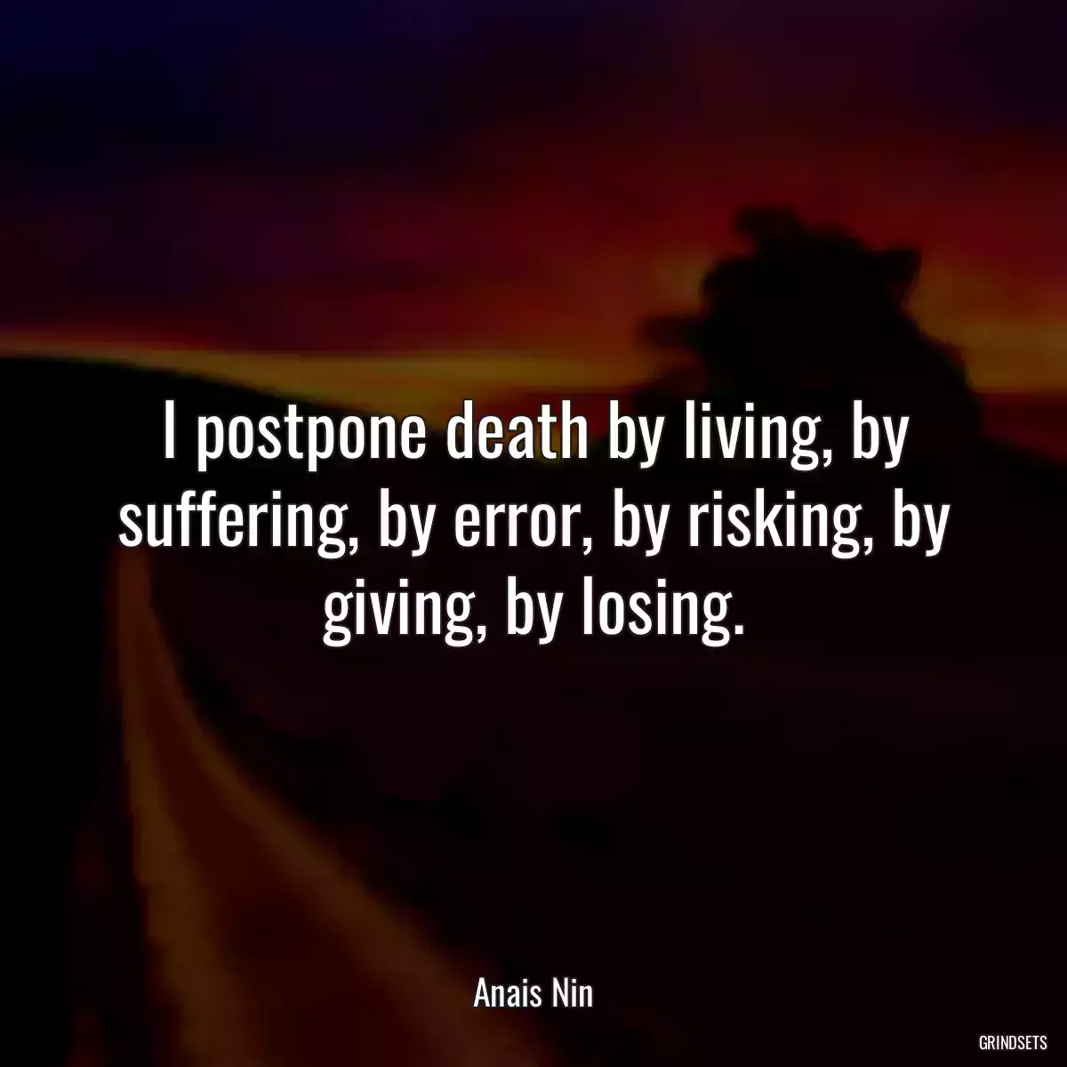 I postpone death by living, by suffering, by error, by risking, by giving, by losing.