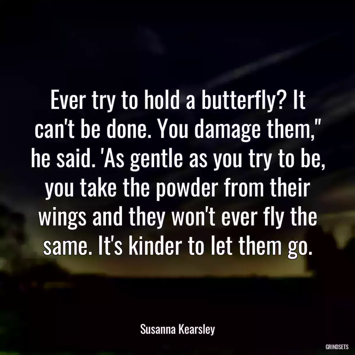 Ever try to hold a butterfly? It can\'t be done. You damage them,\