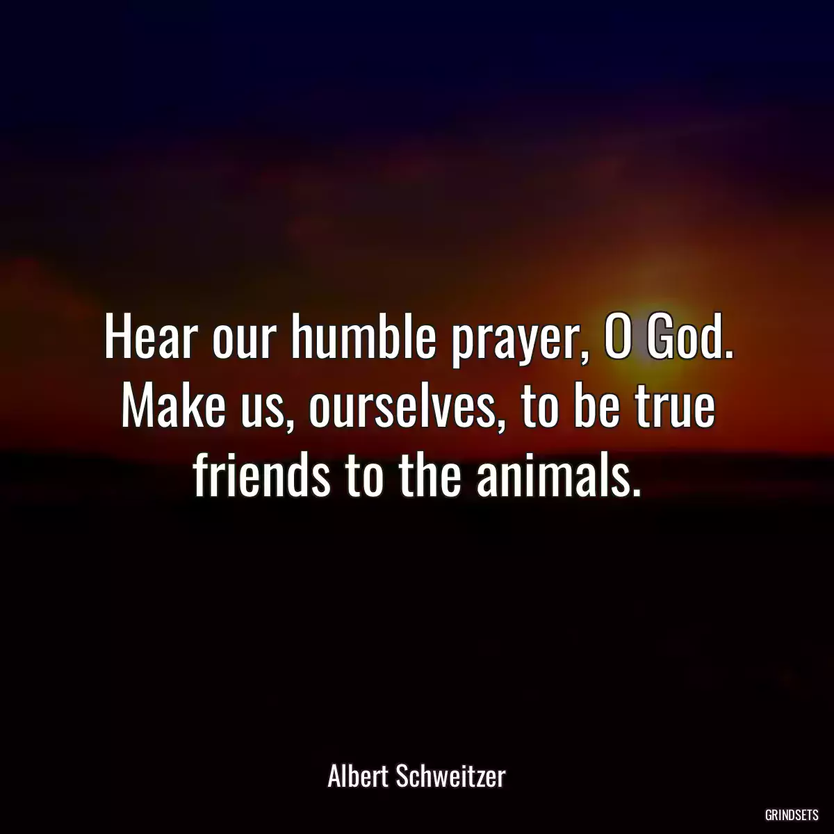 Hear our humble prayer, O God. Make us, ourselves, to be true friends to the animals.
