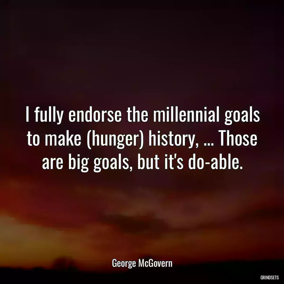 I fully endorse the millennial goals to make (hunger) history, ... Those are big goals, but it\'s do-able.