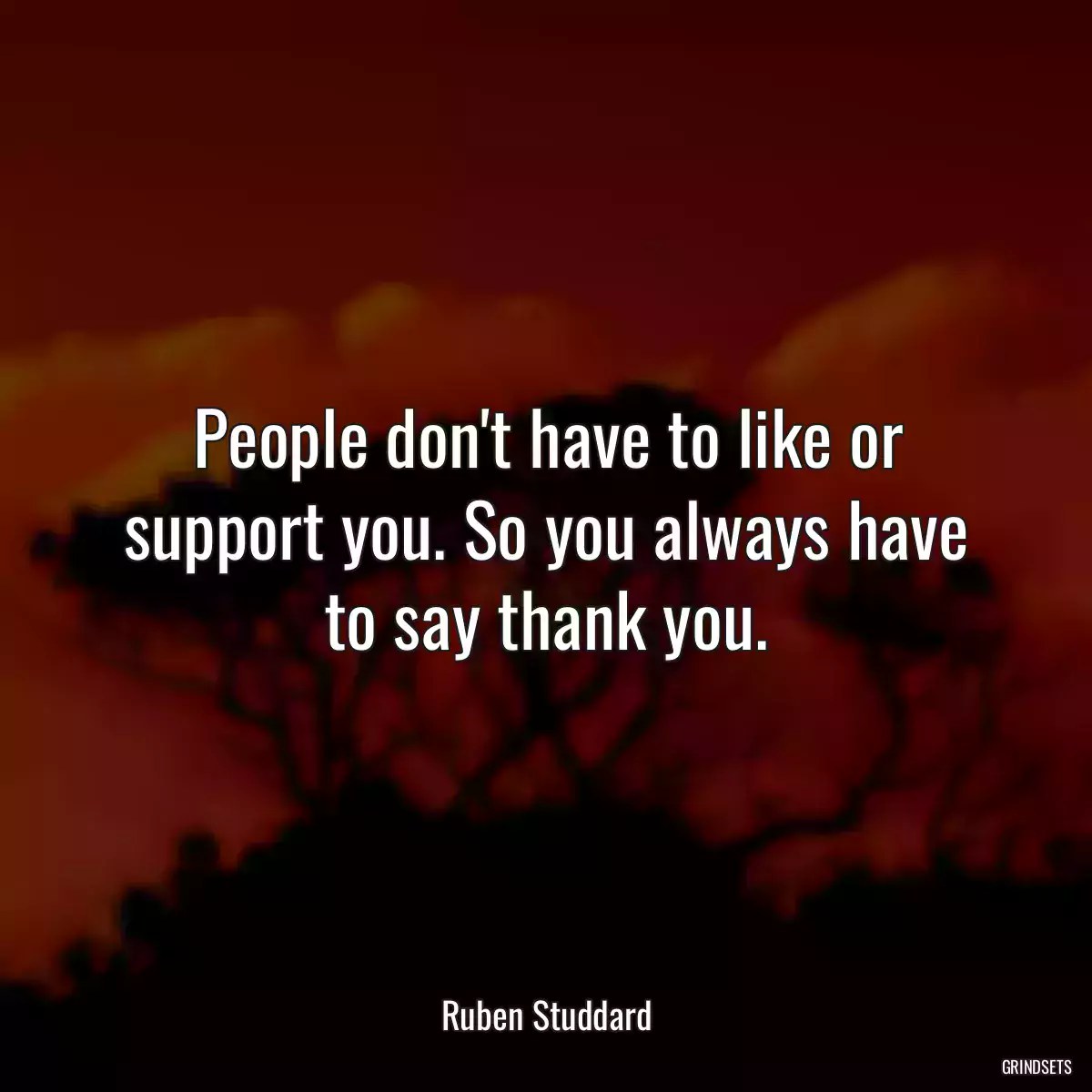 People don\'t have to like or support you. So you always have to say thank you.