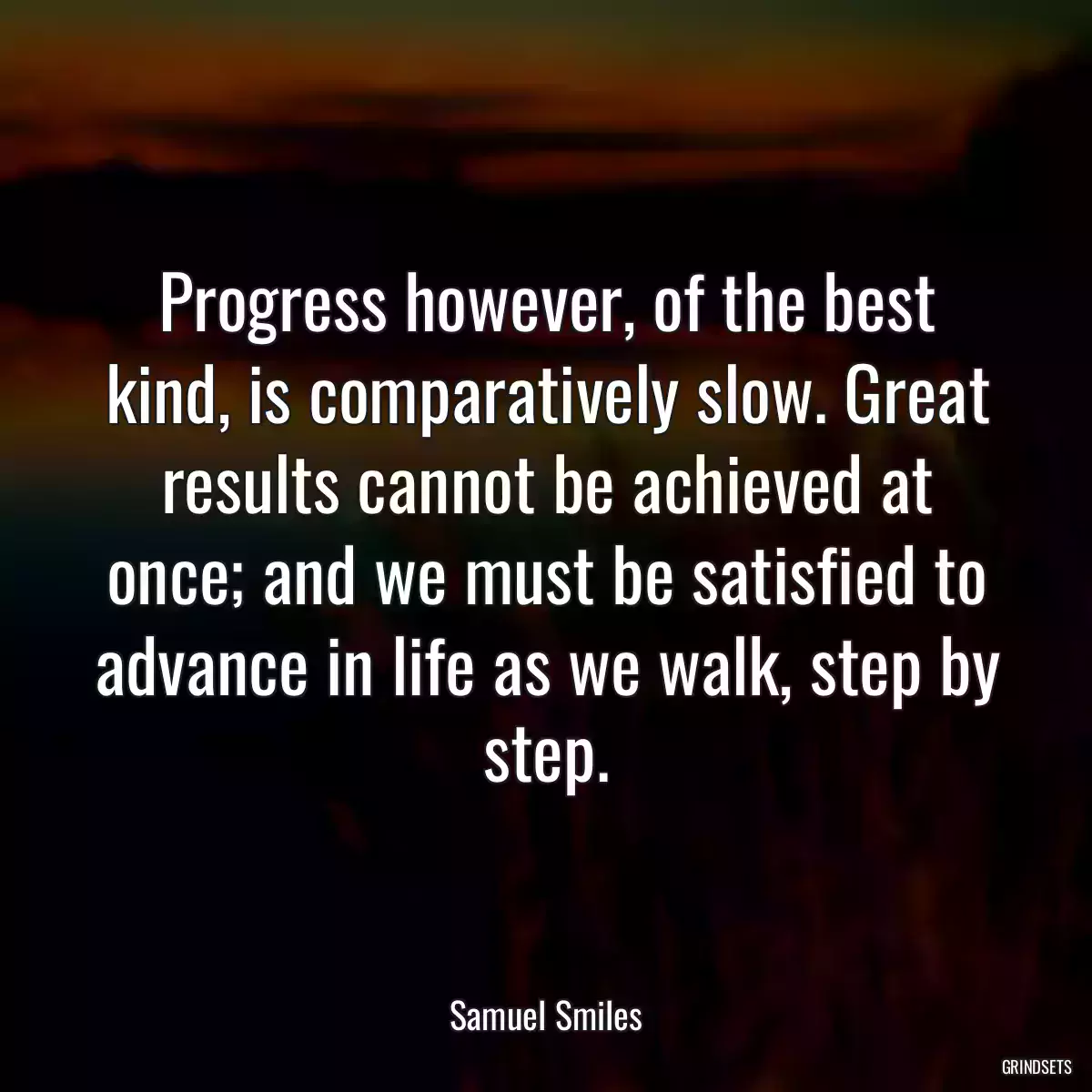 Progress however, of the best kind, is comparatively slow. Great results cannot be achieved at once; and we must be satisfied to advance in life as we walk, step by step.