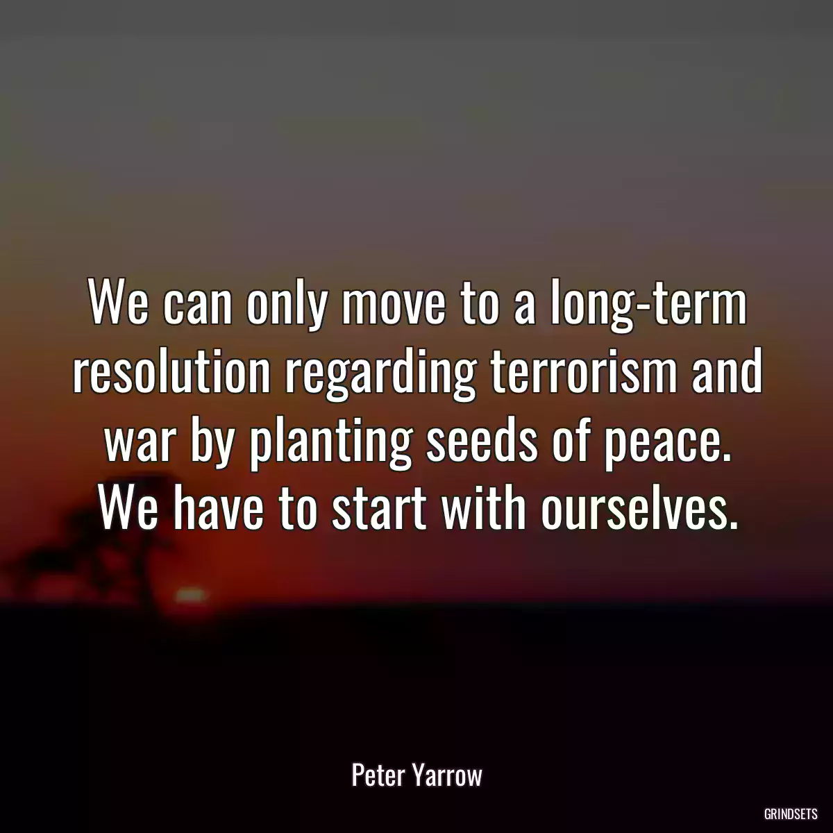 We can only move to a long-term resolution regarding terrorism and war by planting seeds of peace. We have to start with ourselves.