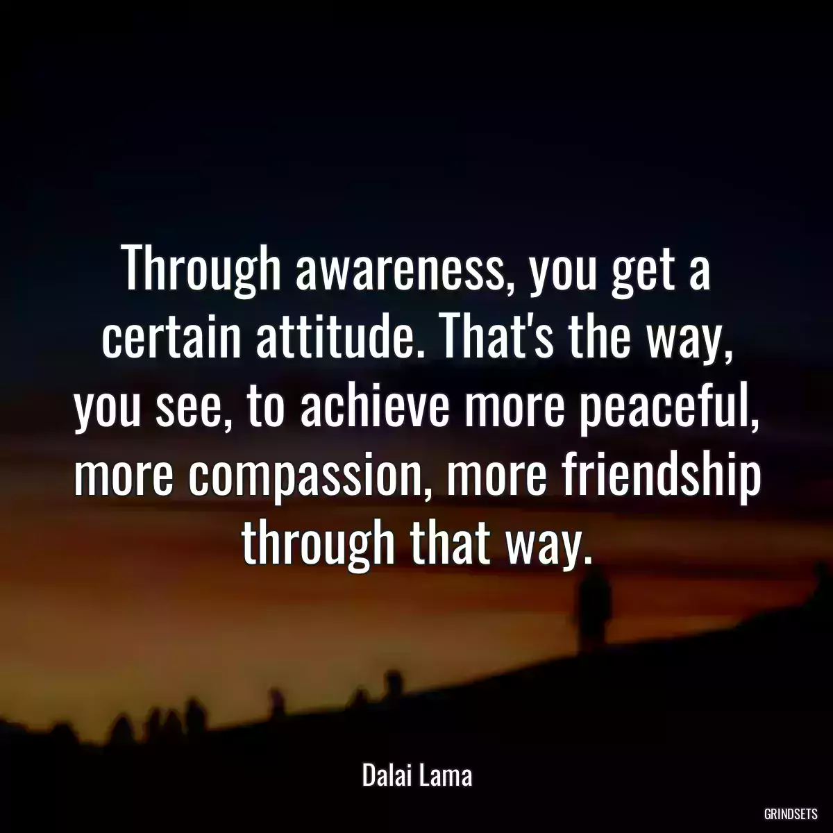 Through awareness, you get a certain attitude. That\'s the way, you see, to achieve more peaceful, more compassion, more friendship through that way.