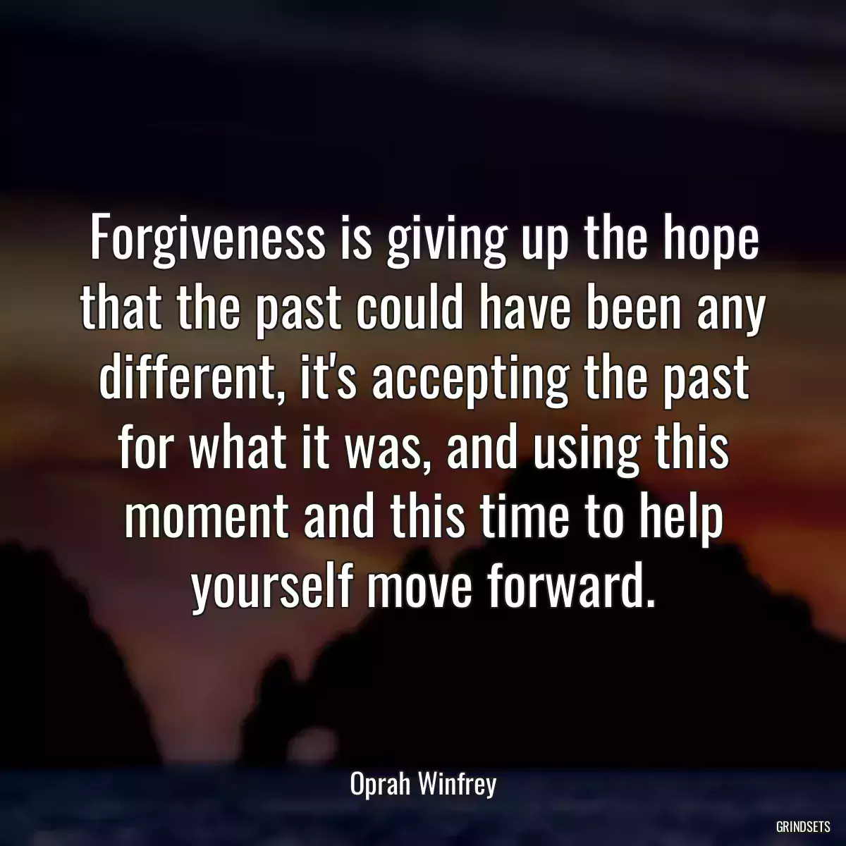 Forgiveness is giving up the hope that the past could have been any different, it\'s accepting the past for what it was, and using this moment and this time to help yourself move forward.