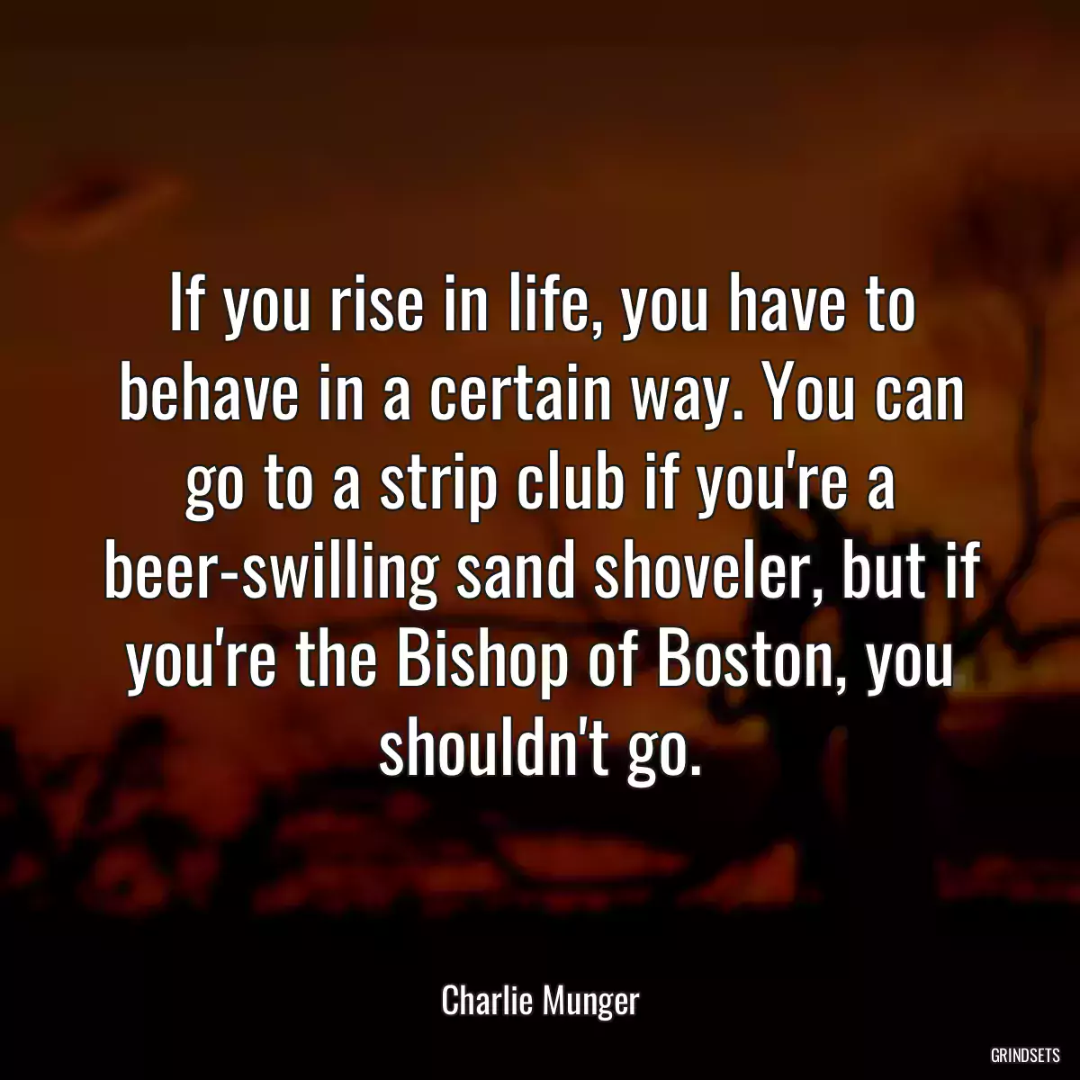 If you rise in life, you have to behave in a certain way. You can go to a strip club if you\'re a beer-swilling sand shoveler, but if you\'re the Bishop of Boston, you shouldn\'t go.