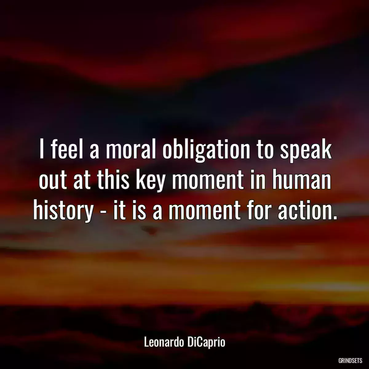 I feel a moral obligation to speak out at this key moment in human history - it is a moment for action.