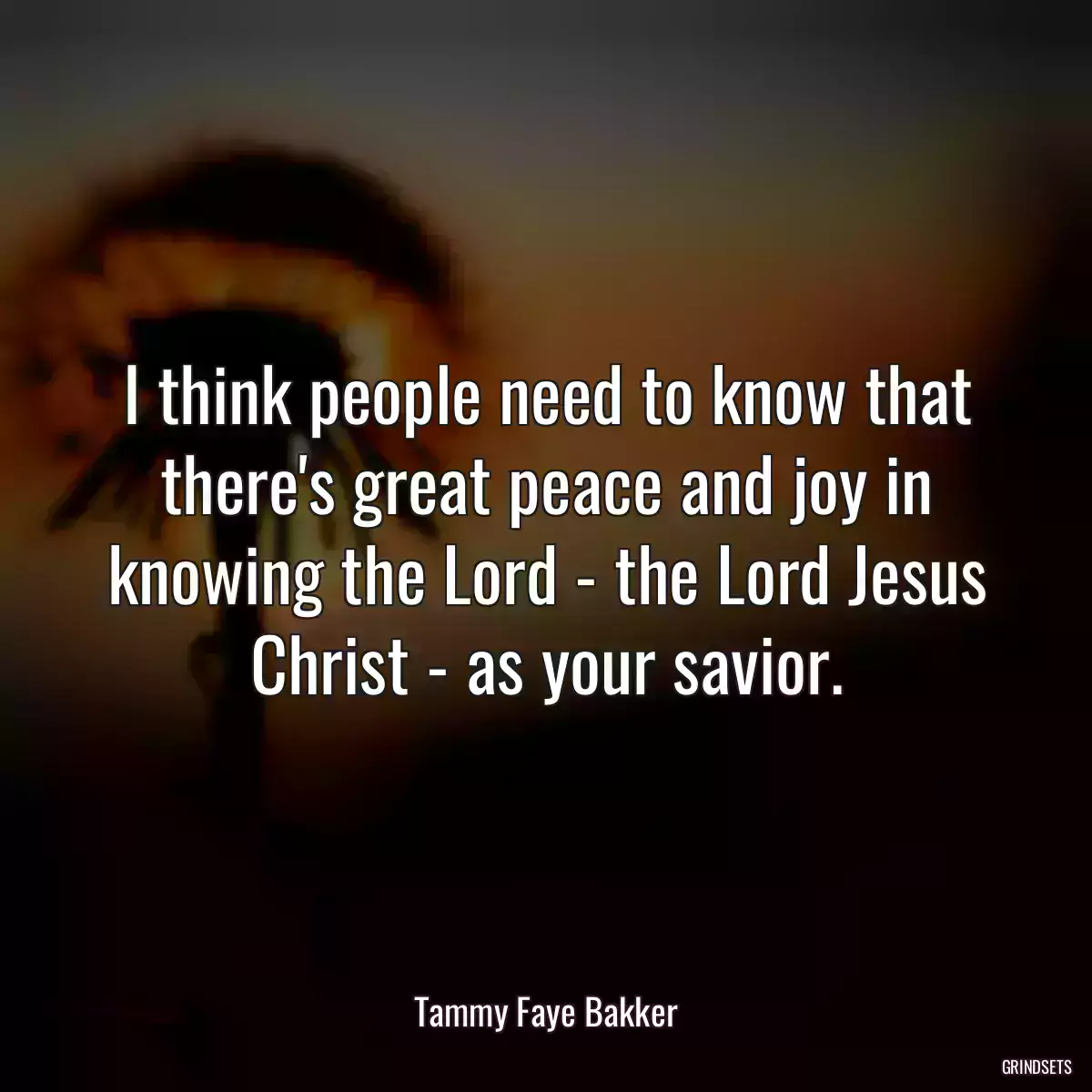 I think people need to know that there\'s great peace and joy in knowing the Lord - the Lord Jesus Christ - as your savior.