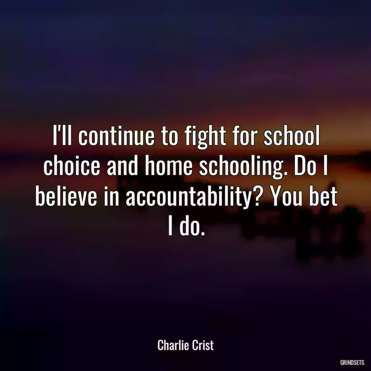 I\'ll continue to fight for school choice and home schooling. Do I believe in accountability? You bet I do.