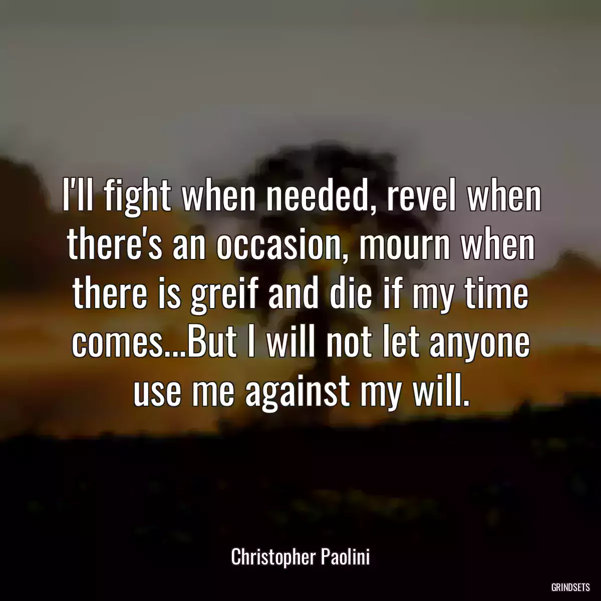 I\'ll fight when needed, revel when there\'s an occasion, mourn when there is greif and die if my time comes...But I will not let anyone use me against my will.