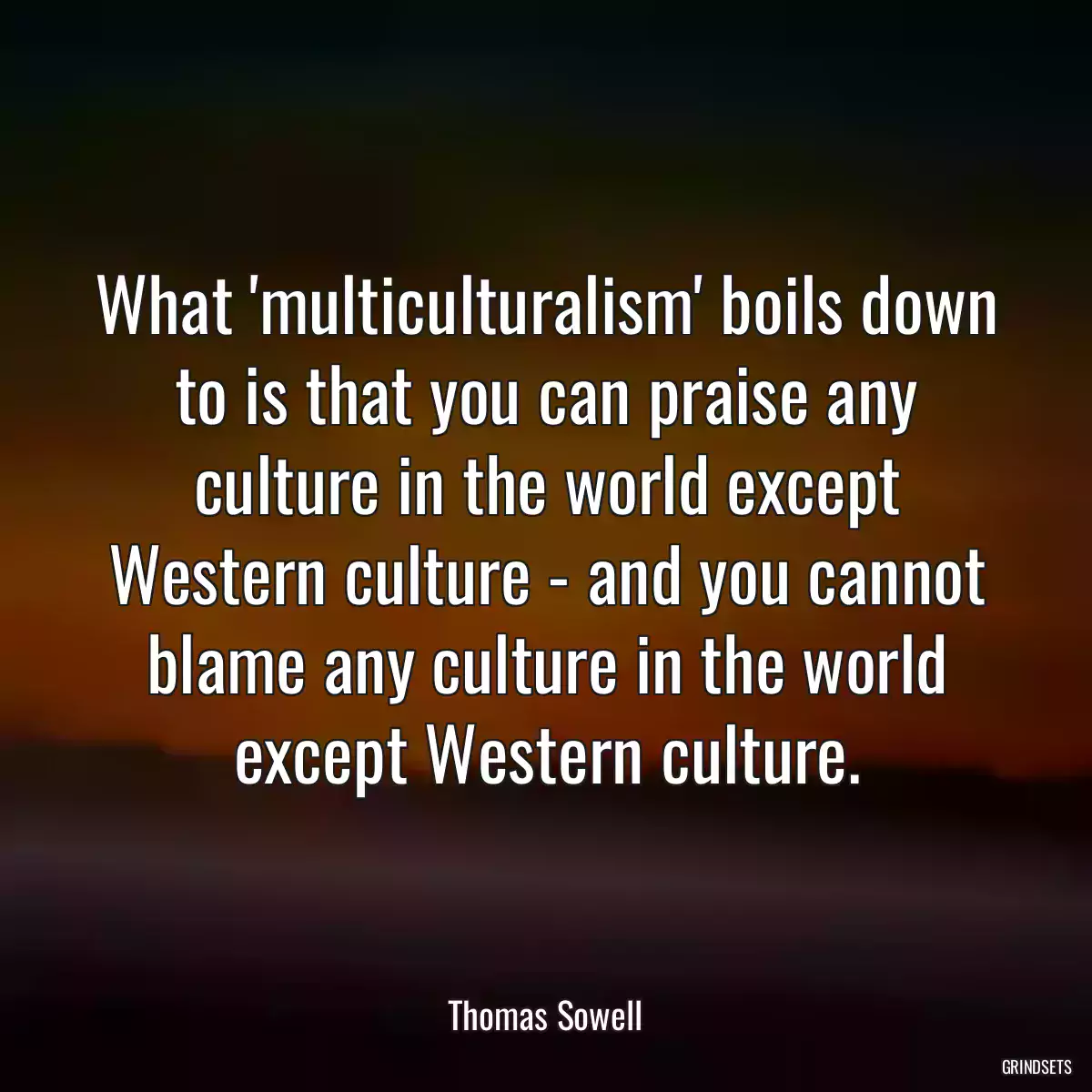 What \'multiculturalism\' boils down to is that you can praise any culture in the world except Western culture - and you cannot blame any culture in the world except Western culture.