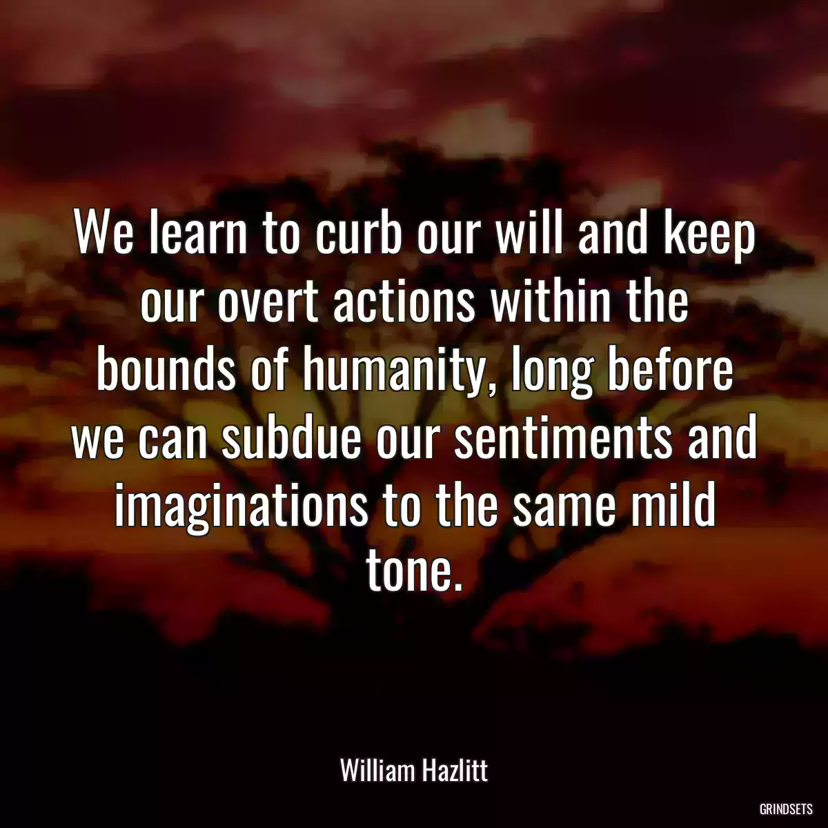 We learn to curb our will and keep our overt actions within the bounds of humanity, long before we can subdue our sentiments and imaginations to the same mild tone.