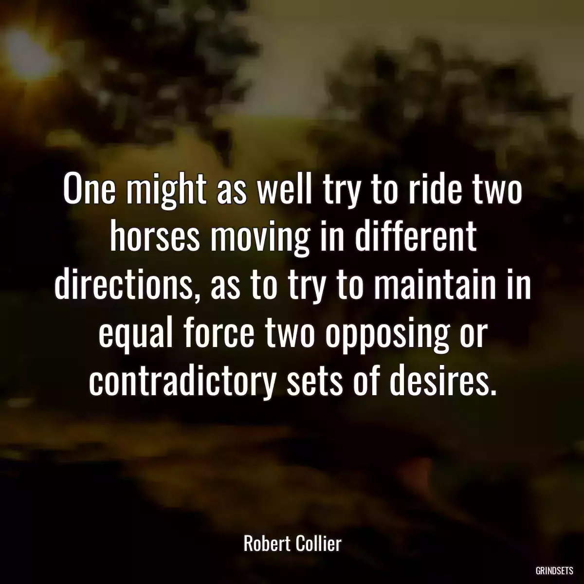 One might as well try to ride two horses moving in different directions, as to try to maintain in equal force two opposing or contradictory sets of desires.