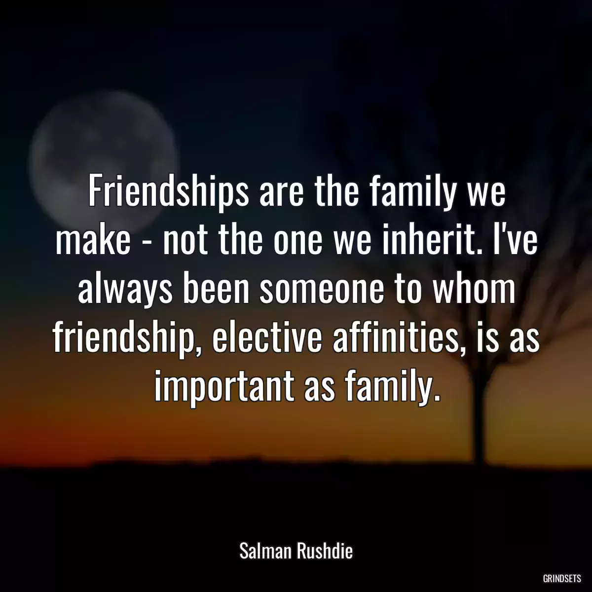 Friendships are the family we make - not the one we inherit. I\'ve always been someone to whom friendship, elective affinities, is as important as family.