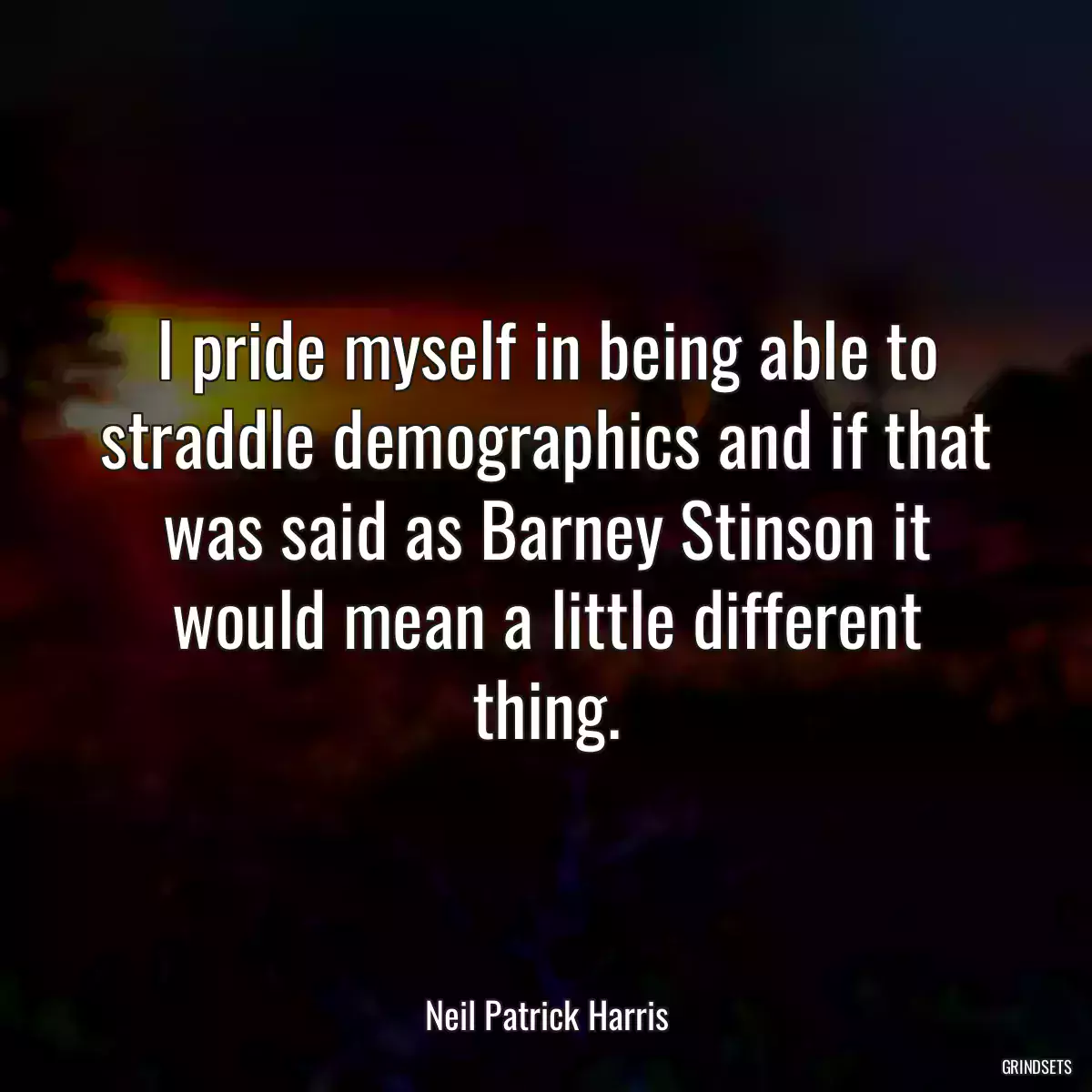 I pride myself in being able to straddle demographics and if that was said as Barney Stinson it would mean a little different thing.