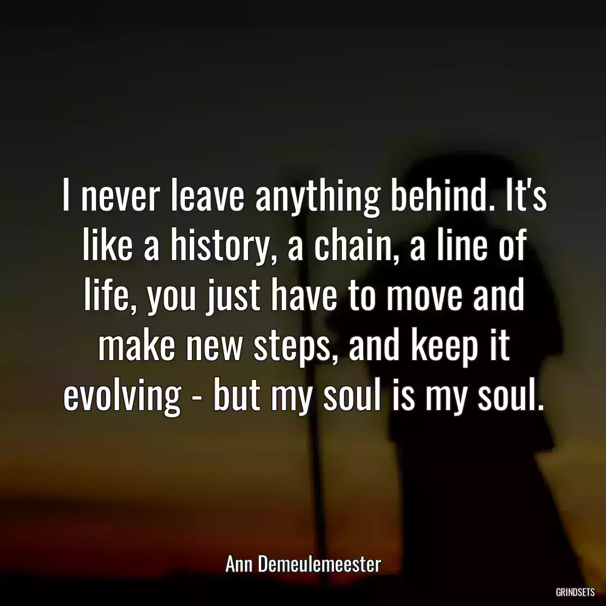 I never leave anything behind. It\'s like a history, a chain, a line of life, you just have to move and make new steps, and keep it evolving - but my soul is my soul.