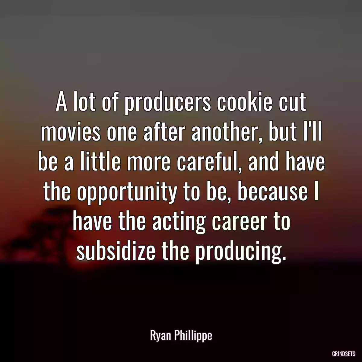 A lot of producers cookie cut movies one after another, but I\'ll be a little more careful, and have the opportunity to be, because I have the acting career to subsidize the producing.