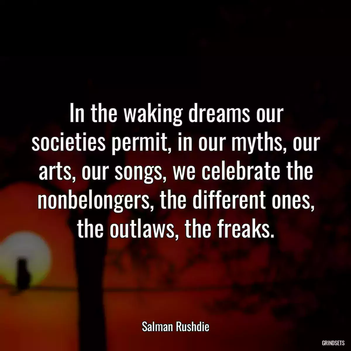 In the waking dreams our societies permit, in our myths, our arts, our songs, we celebrate the nonbelongers, the different ones, the outlaws, the freaks.