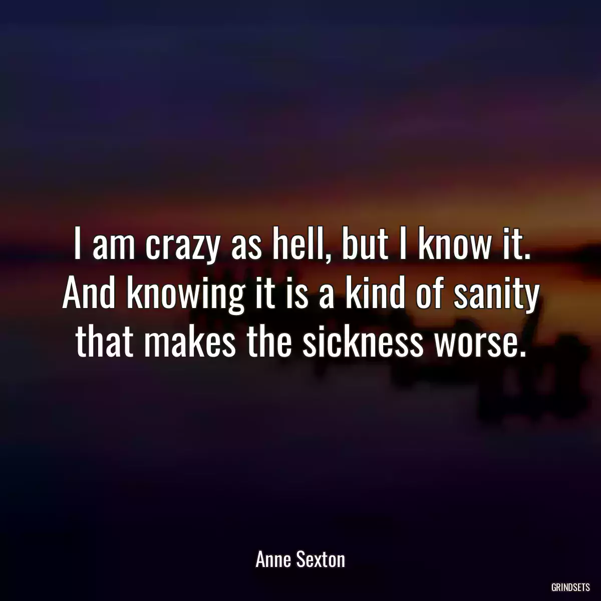 I am crazy as hell, but I know it. And knowing it is a kind of sanity that makes the sickness worse.