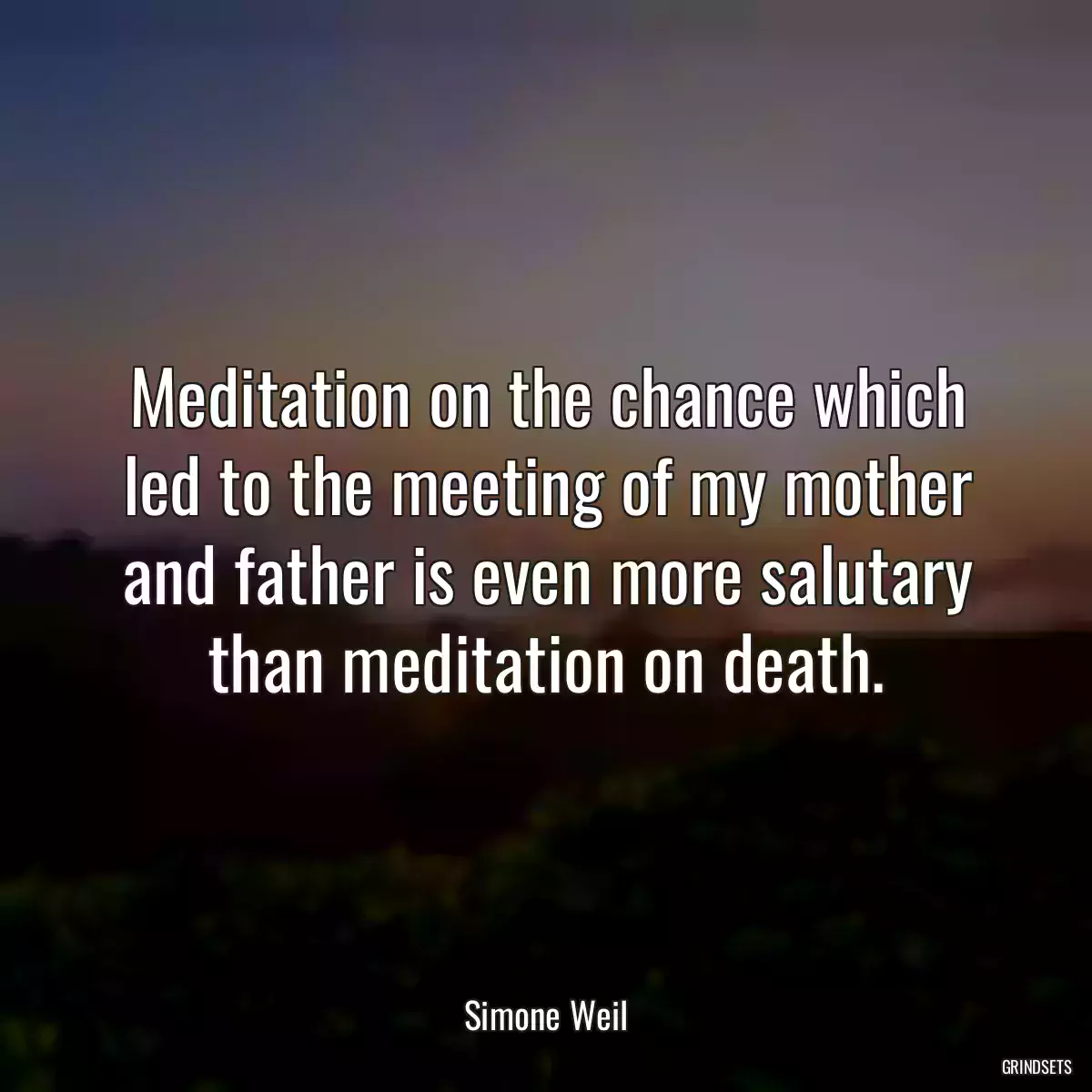 Meditation on the chance which led to the meeting of my mother and father is even more salutary than meditation on death.