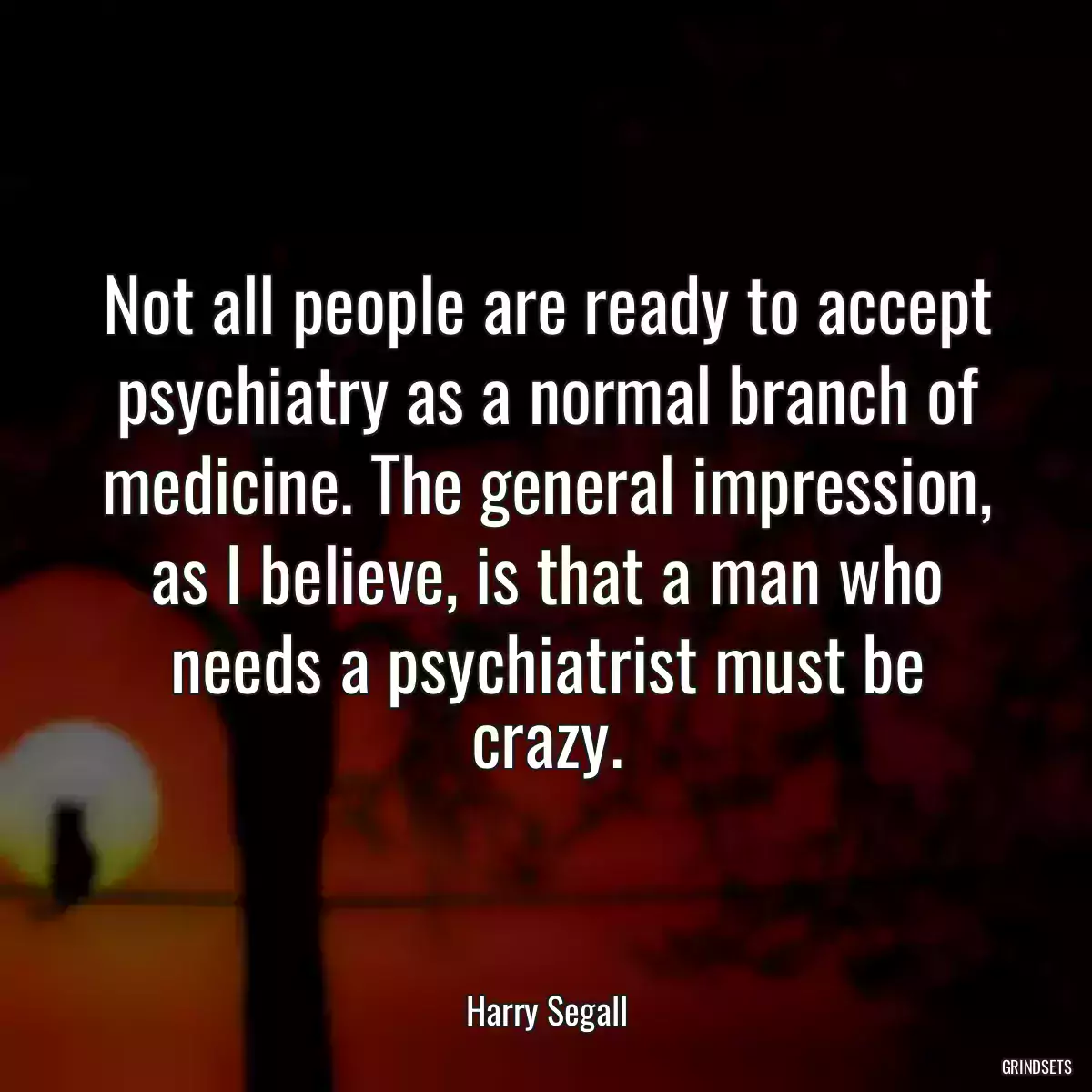 Not all people are ready to accept psychiatry as a normal branch of medicine. The general impression, as I believe, is that a man who needs a psychiatrist must be crazy.