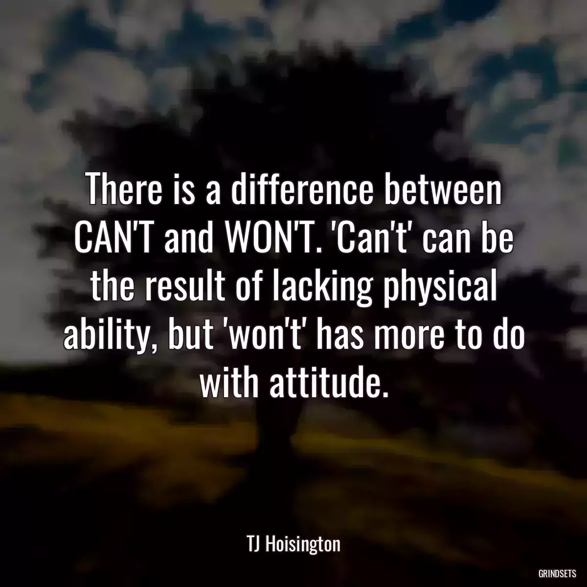 There is a difference between CAN\'T and WON\'T. \'Can\'t\' can be the result of lacking physical ability, but \'won\'t\' has more to do with attitude.