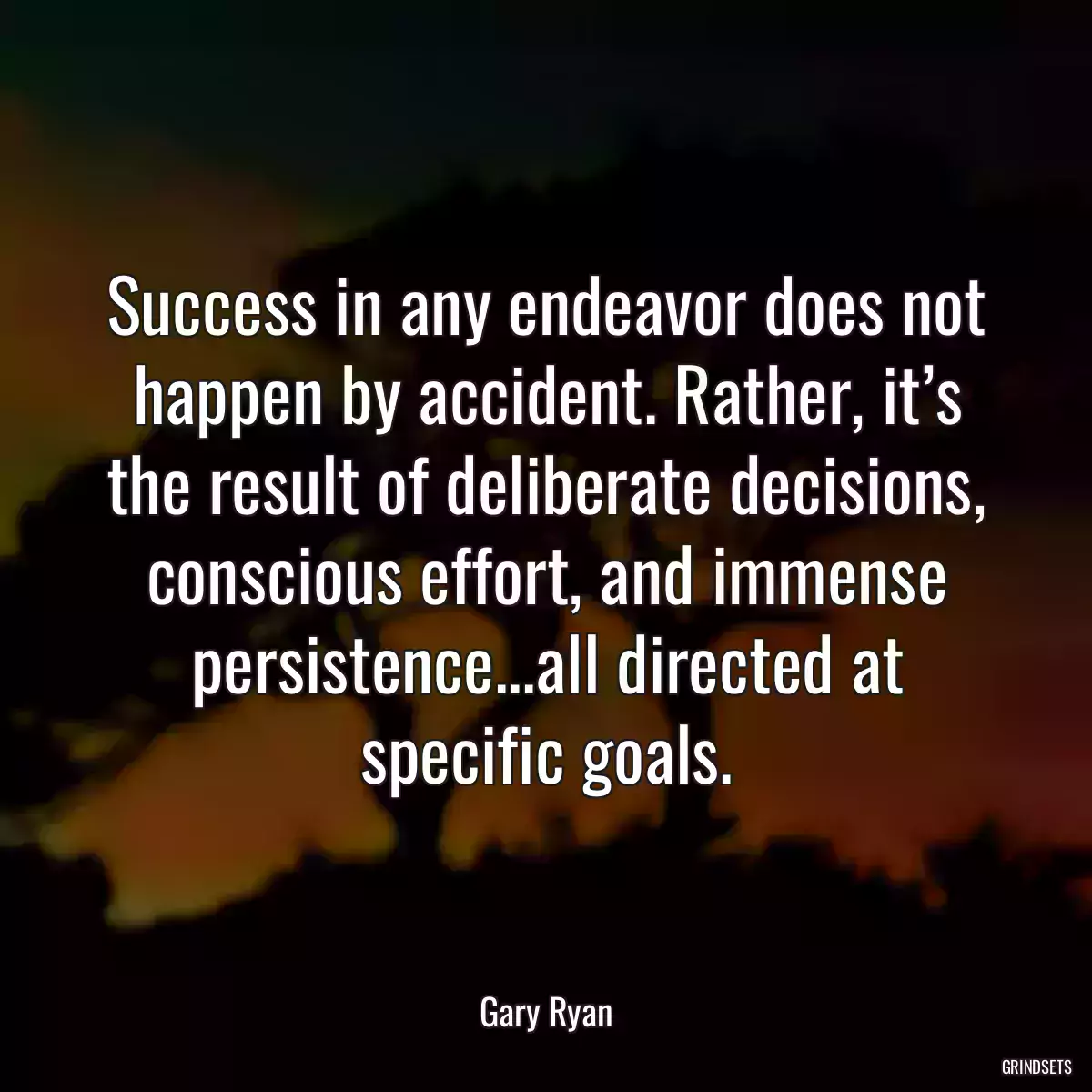 Success in any endeavor does not happen by accident. Rather, it’s the result of deliberate decisions, conscious effort, and immense persistence...all directed at specific goals.