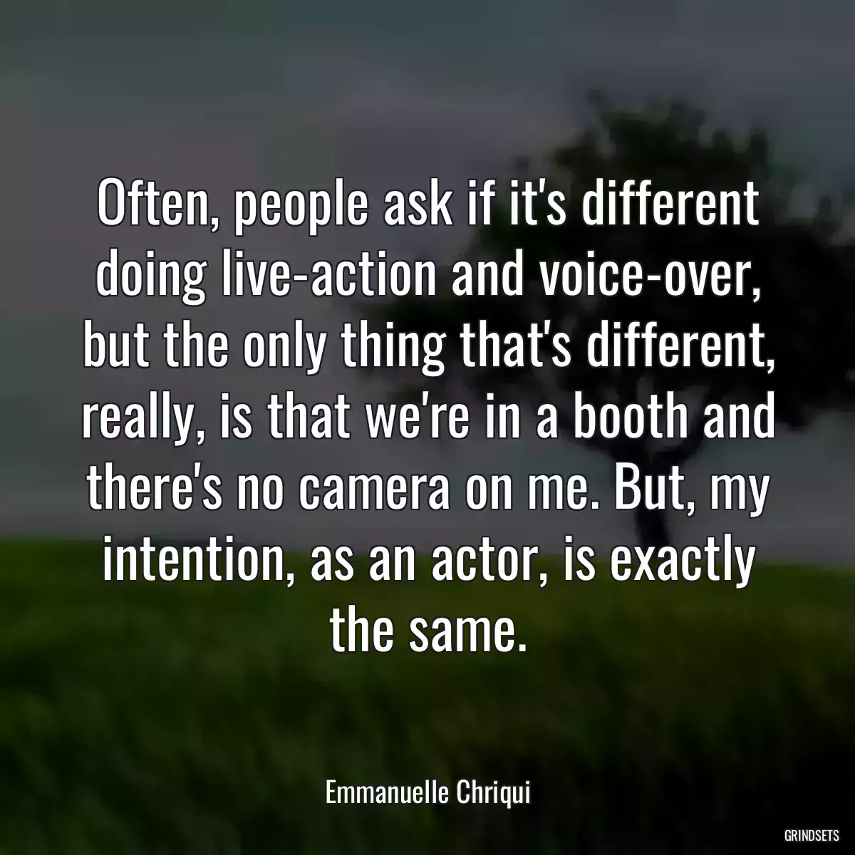 Often, people ask if it\'s different doing live-action and voice-over, but the only thing that\'s different, really, is that we\'re in a booth and there\'s no camera on me. But, my intention, as an actor, is exactly the same.