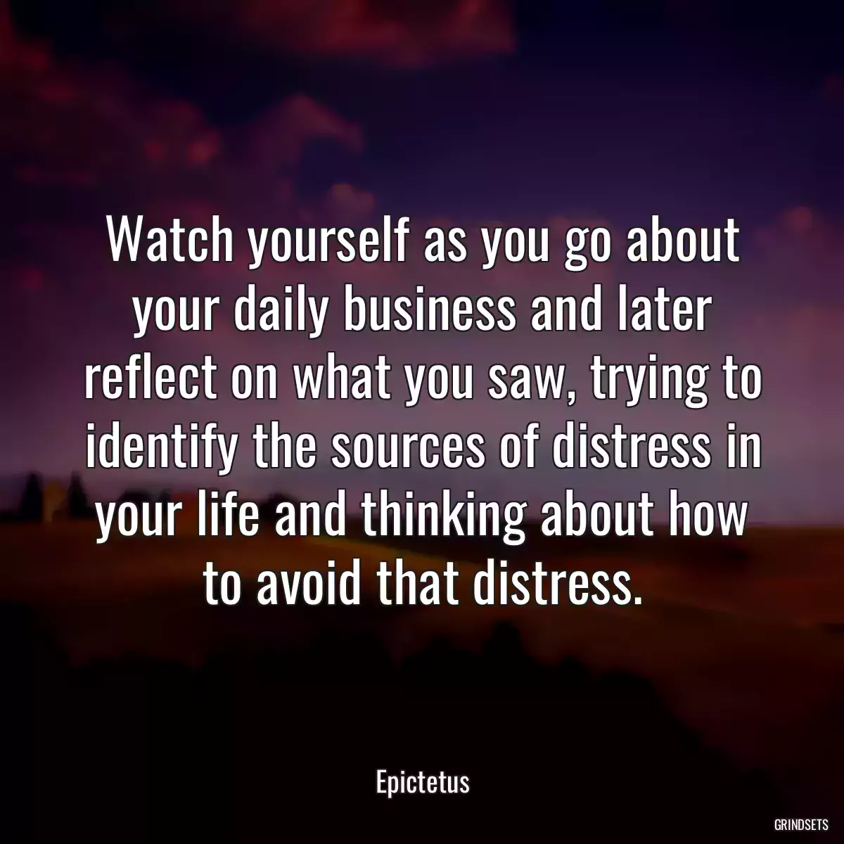 Watch yourself as you go about your daily business and later reflect on what you saw, trying to identify the sources of distress in your life and thinking about how to avoid that distress.