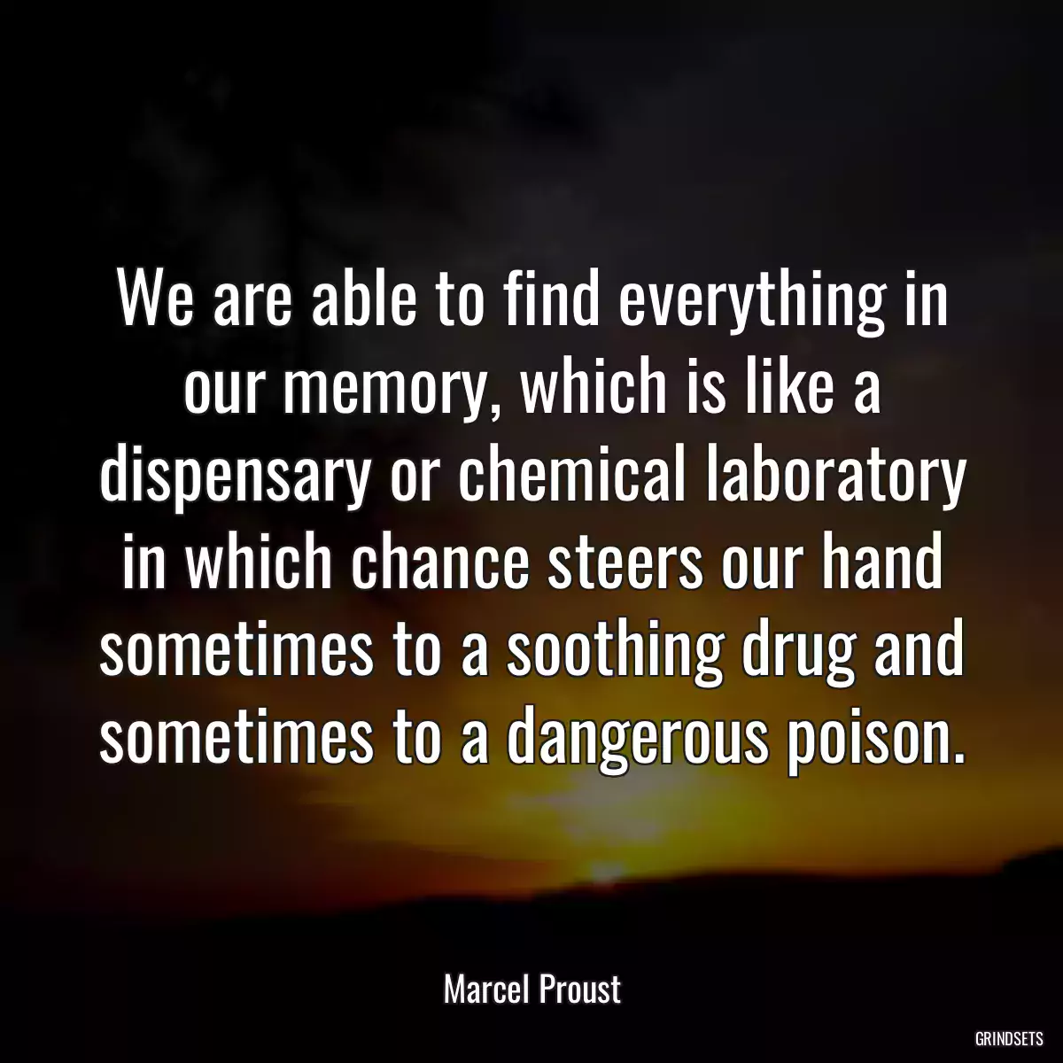 We are able to find everything in our memory, which is like a dispensary or chemical laboratory in which chance steers our hand sometimes to a soothing drug and sometimes to a dangerous poison.