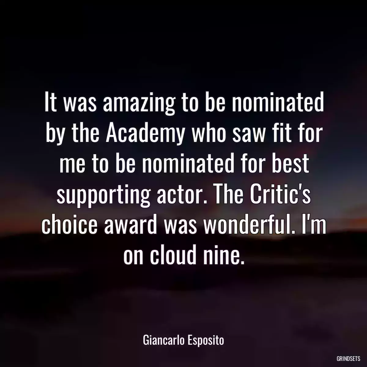 It was amazing to be nominated by the Academy who saw fit for me to be nominated for best supporting actor. The Critic\'s choice award was wonderful. I\'m on cloud nine.