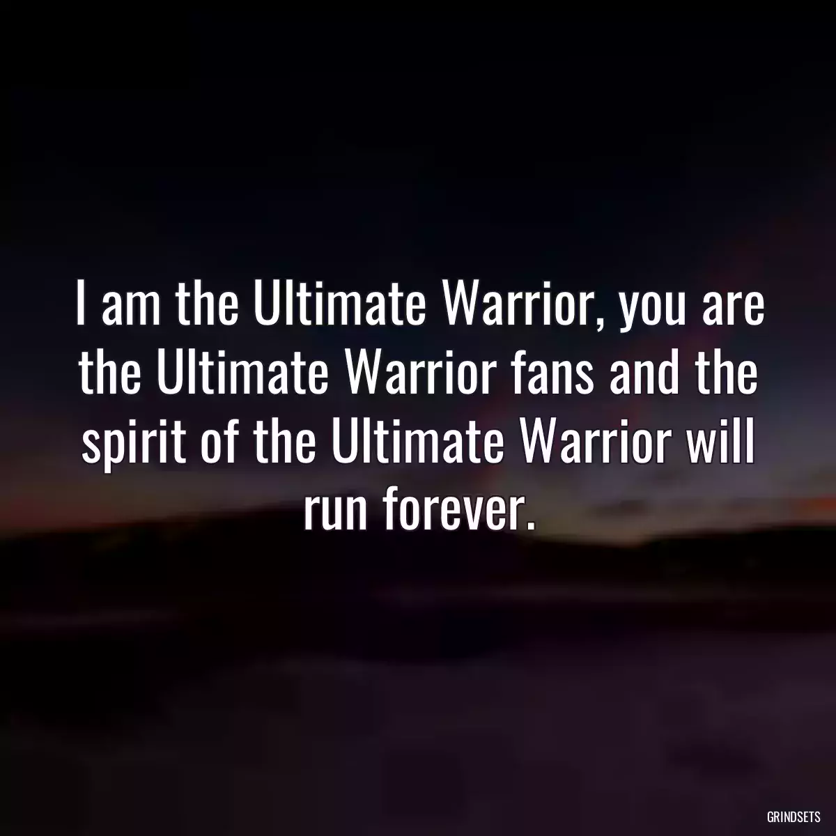 I am the Ultimate Warrior, you are the Ultimate Warrior fans and the spirit of the Ultimate Warrior will run forever.