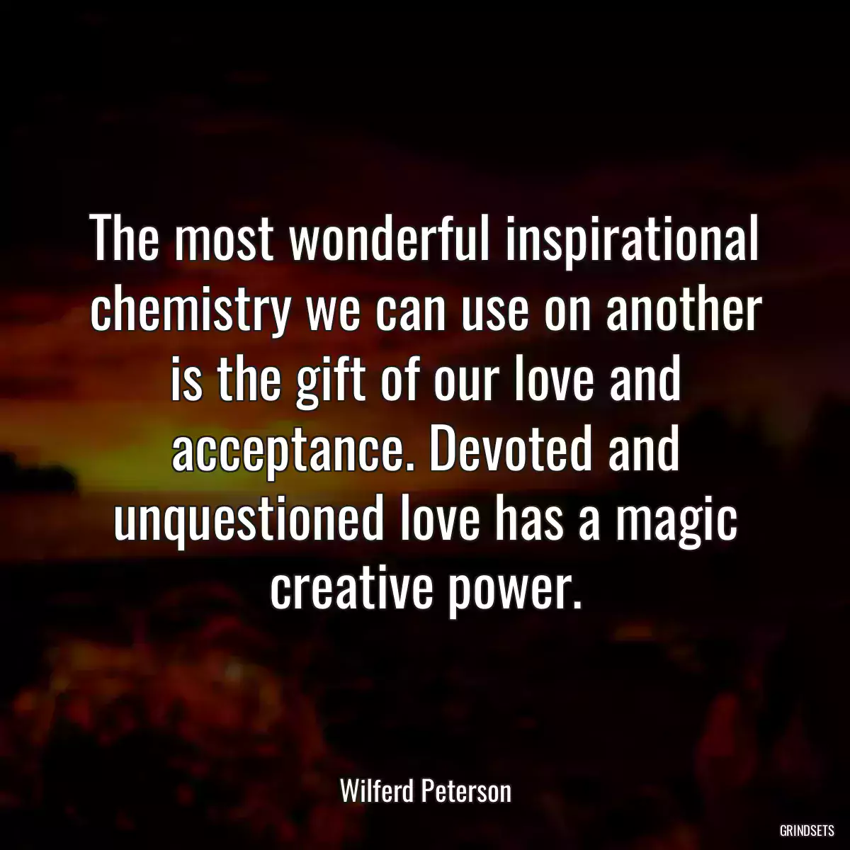 The most wonderful inspirational chemistry we can use on another is the gift of our love and acceptance. Devoted and unquestioned love has a magic creative power.