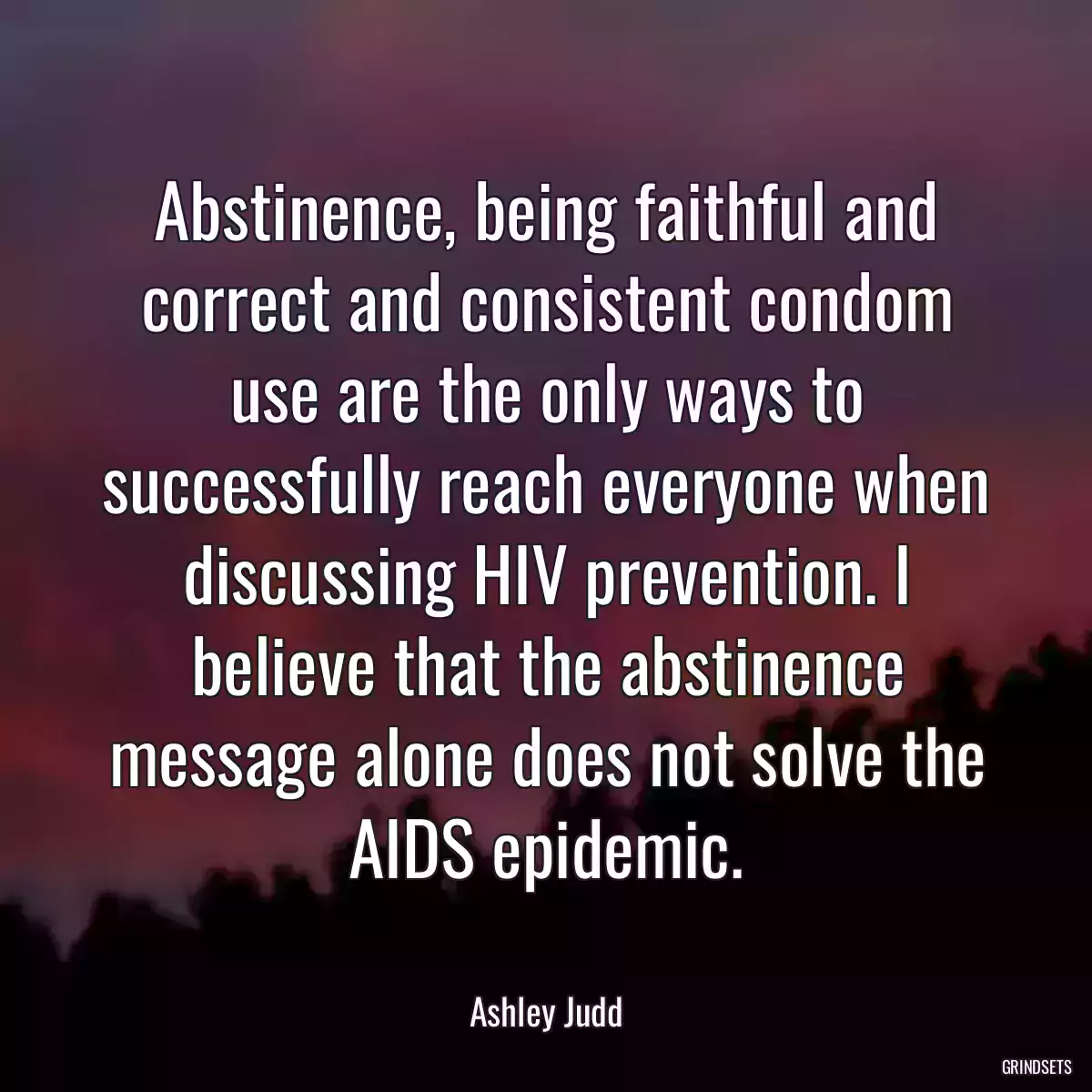 Abstinence, being faithful and correct and consistent condom use are the only ways to successfully reach everyone when discussing HIV prevention. I believe that the abstinence message alone does not solve the AIDS epidemic.