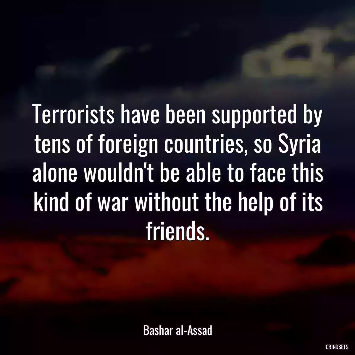 Terrorists have been supported by tens of foreign countries, so Syria alone wouldn\'t be able to face this kind of war without the help of its friends.