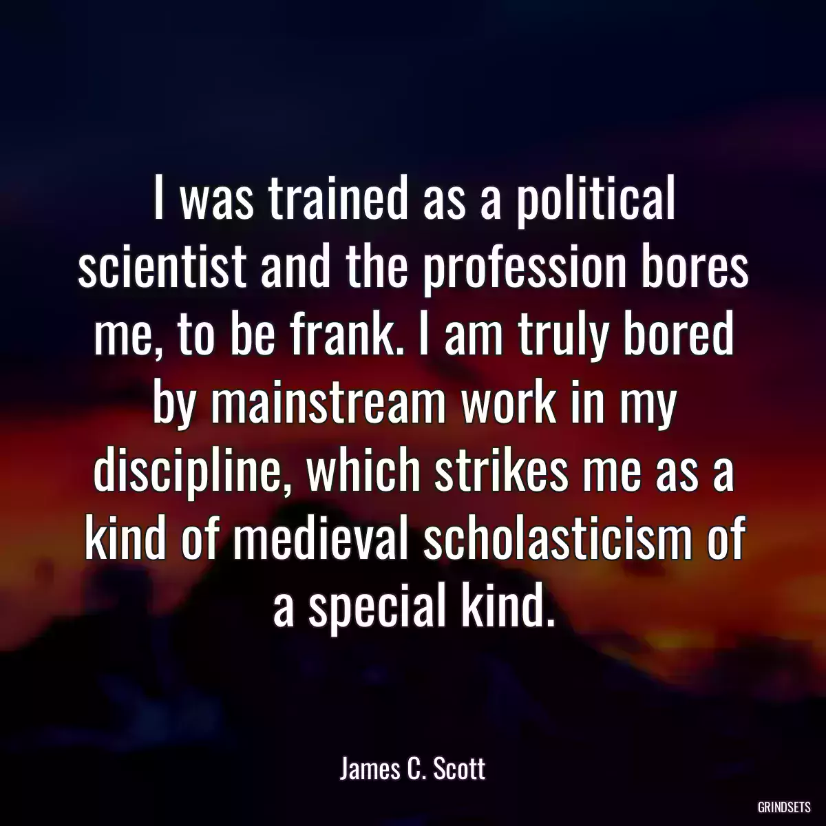 I was trained as a political scientist and the profession bores me, to be frank. I am truly bored by mainstream work in my discipline, which strikes me as a kind of medieval scholasticism of a special kind.